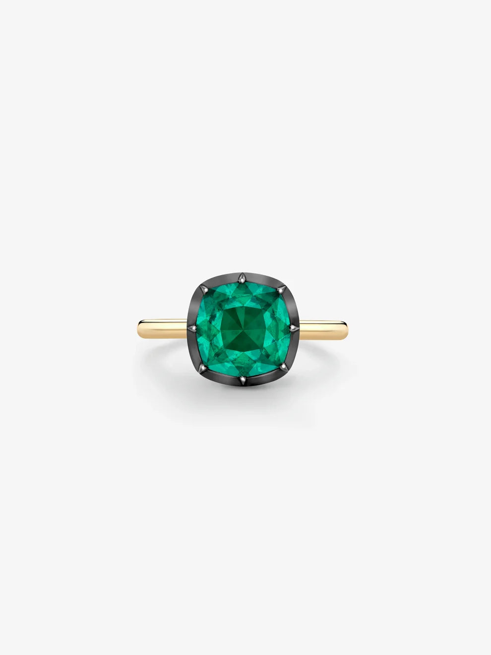 Cushion Cut Lab Grown Emerald Engagement Ring, Black Rhodium Bezel Solitaire Ring