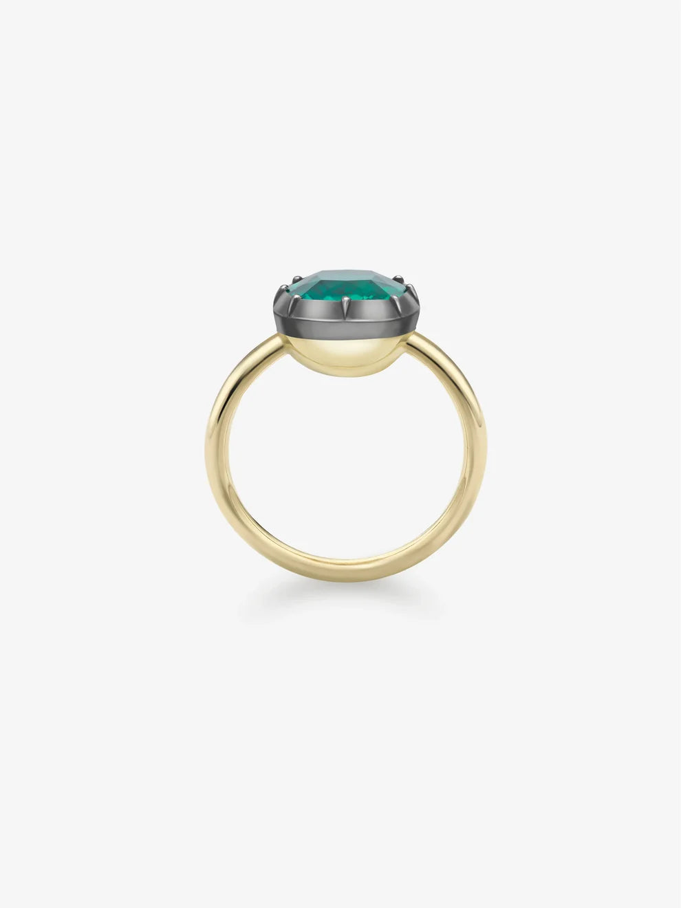 Cushion Cut Lab Grown Emerald Engagement Ring, Black Rhodium Bezel Solitaire Ring