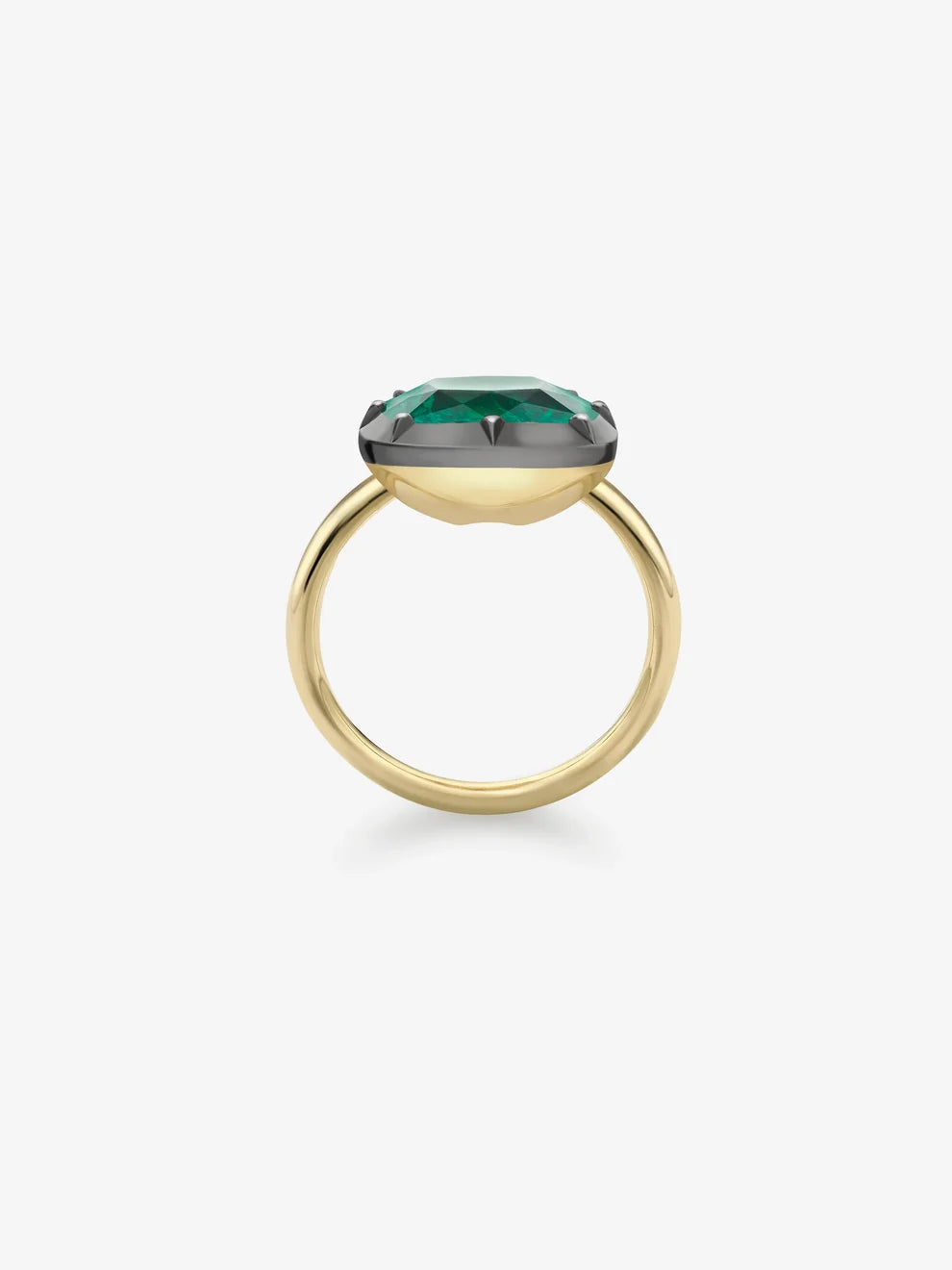Cushion Cut Lab Grown Emerald Solitaire Ring, Dark Bezel Gemstone Ring