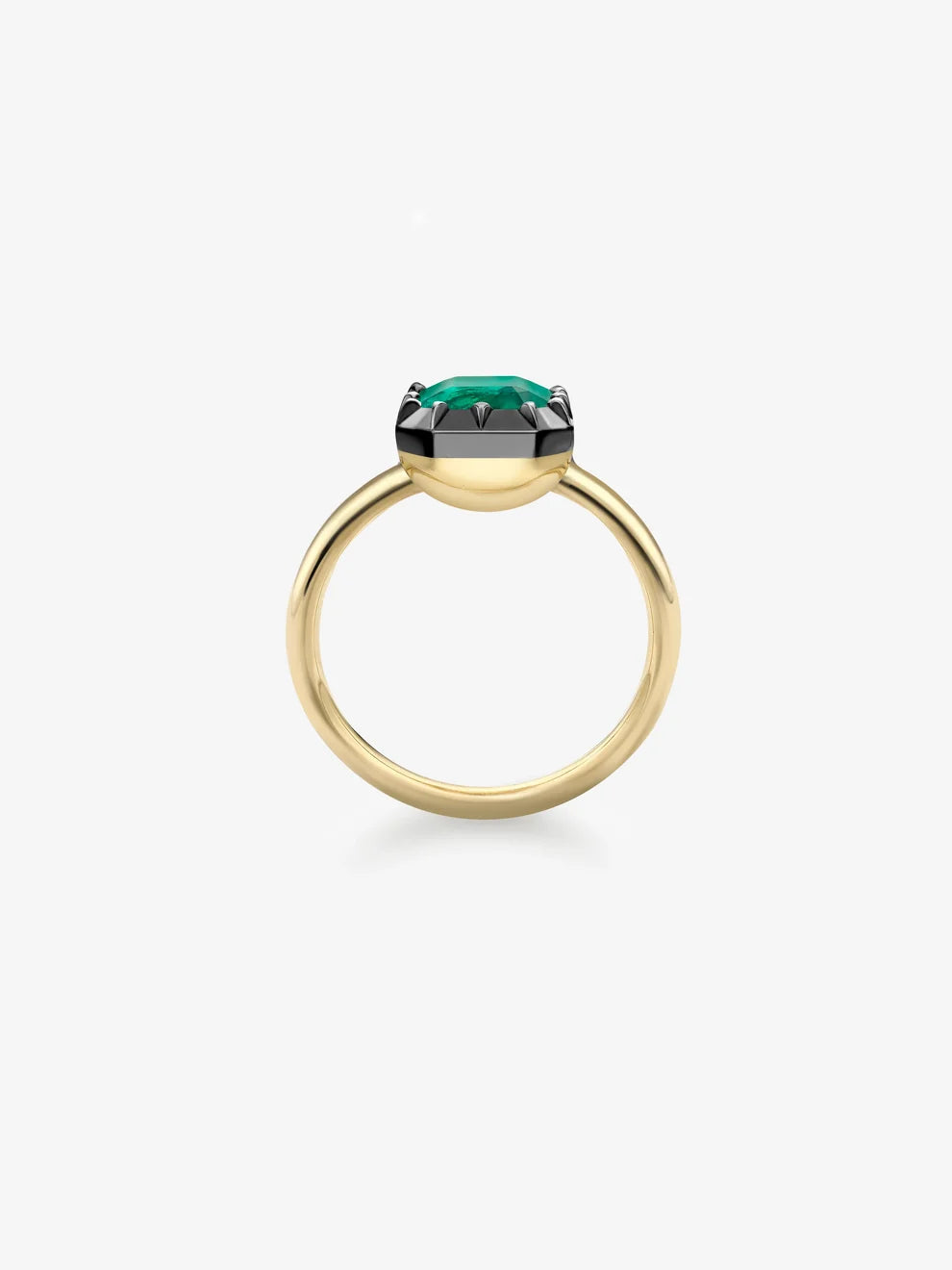 Emerald Cut Green Emerald Engagement Ring, Black Rhodium Bezel Solitaire Ring