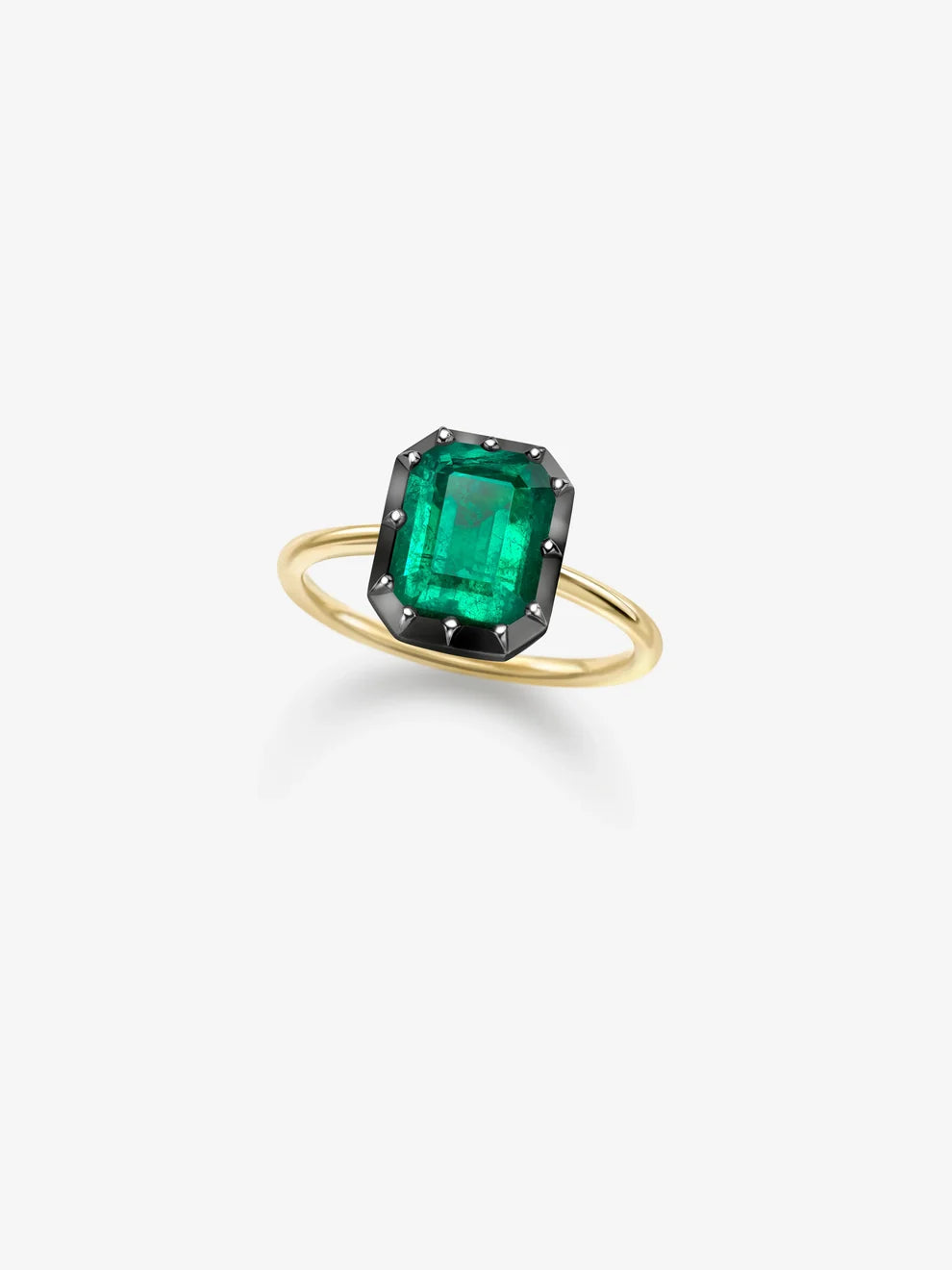 Emerald Cut Green Emerald Engagement Ring, Black Rhodium Bezel Solitaire Ring