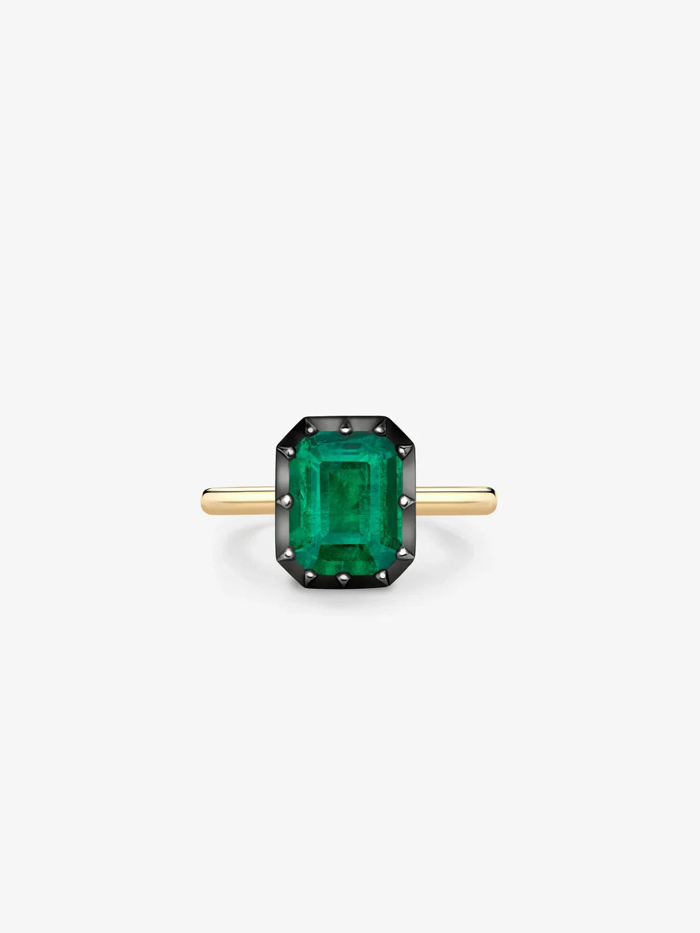 Emerald Cut Green Emerald Engagement Ring, Black Rhodium Bezel Solitaire Ring