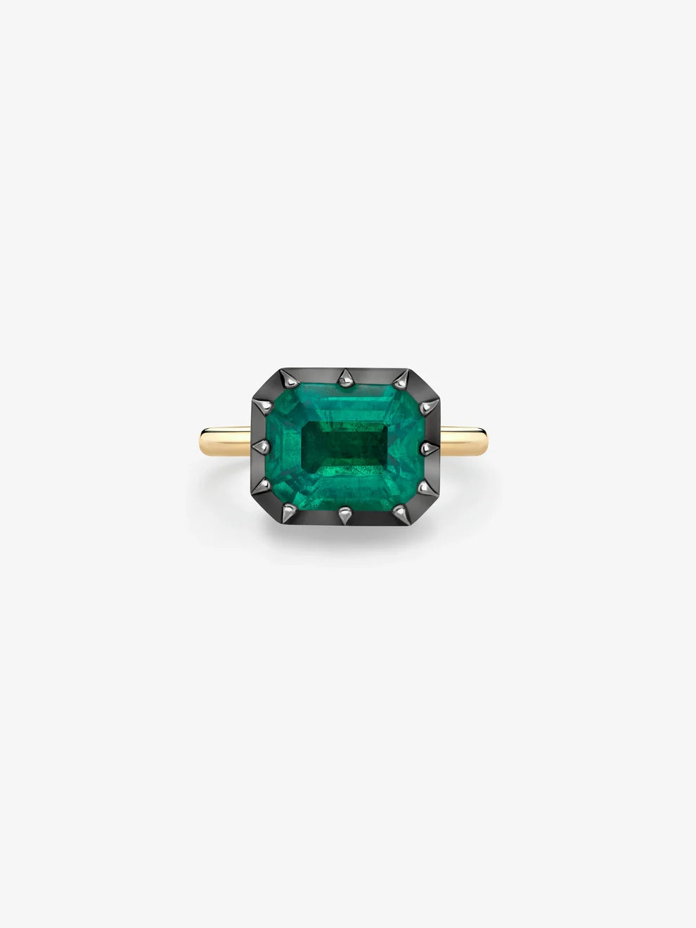 East-West Emerald Cut Lab Grown Emerald Solitaire Ring
