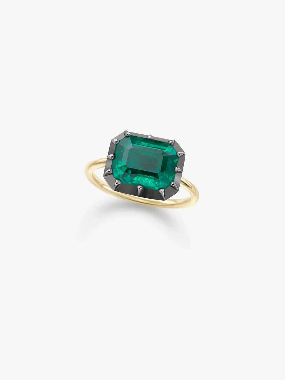 East-West Emerald Cut Lab Grown Emerald Solitaire Ring