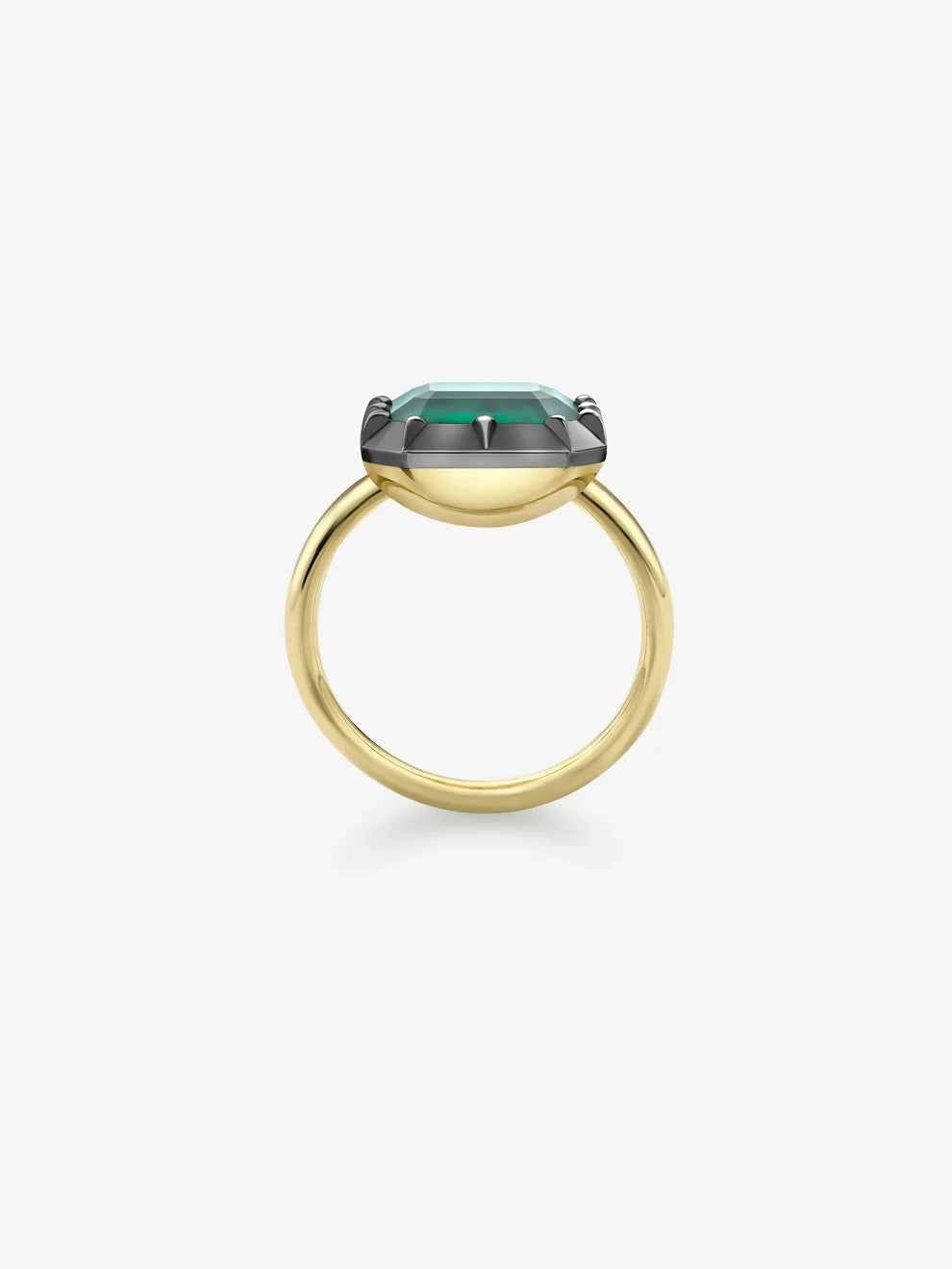 East-West Emerald Cut Lab Grown Emerald Solitaire Ring