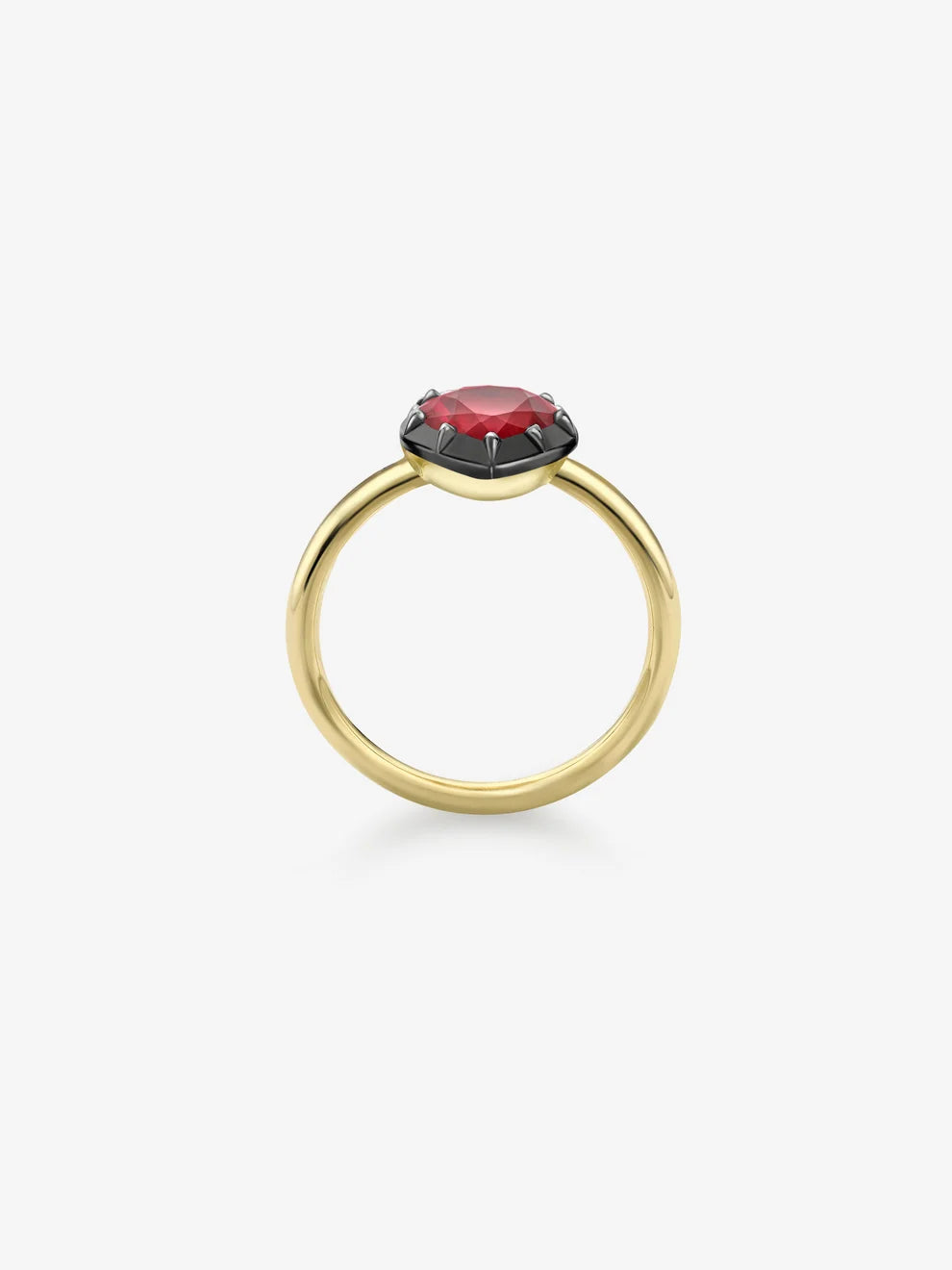 Heart Cut Lab Grown Ruby Engagement Ring, Black Rhodium Bezel Solitaire Ring