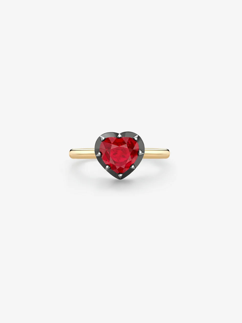 Heart Cut Lab Grown Ruby Engagement Ring, Black Rhodium Bezel Solitaire Ring