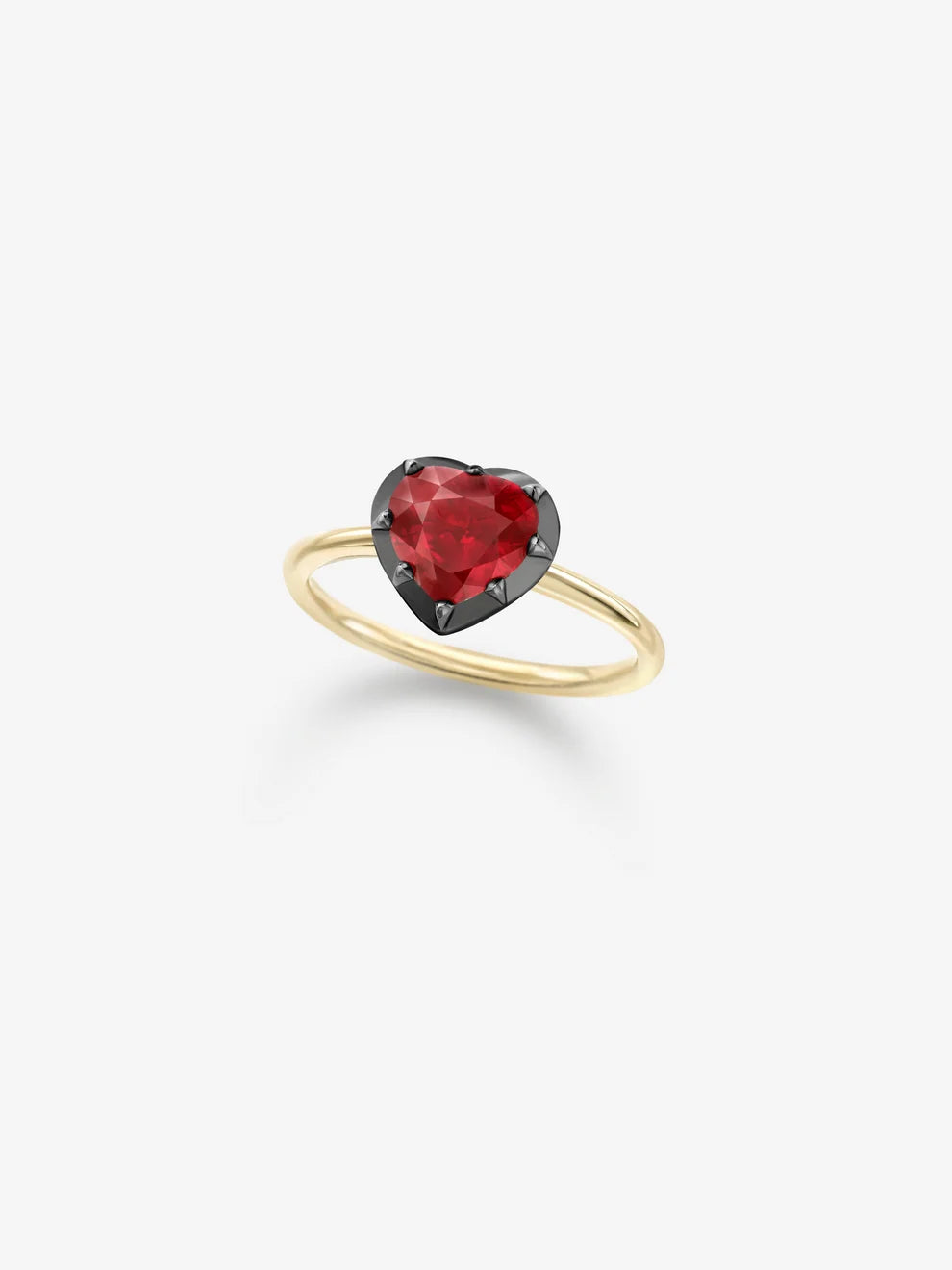 Heart Cut Lab Grown Ruby Engagement Ring, Black Rhodium Bezel Solitaire Ring