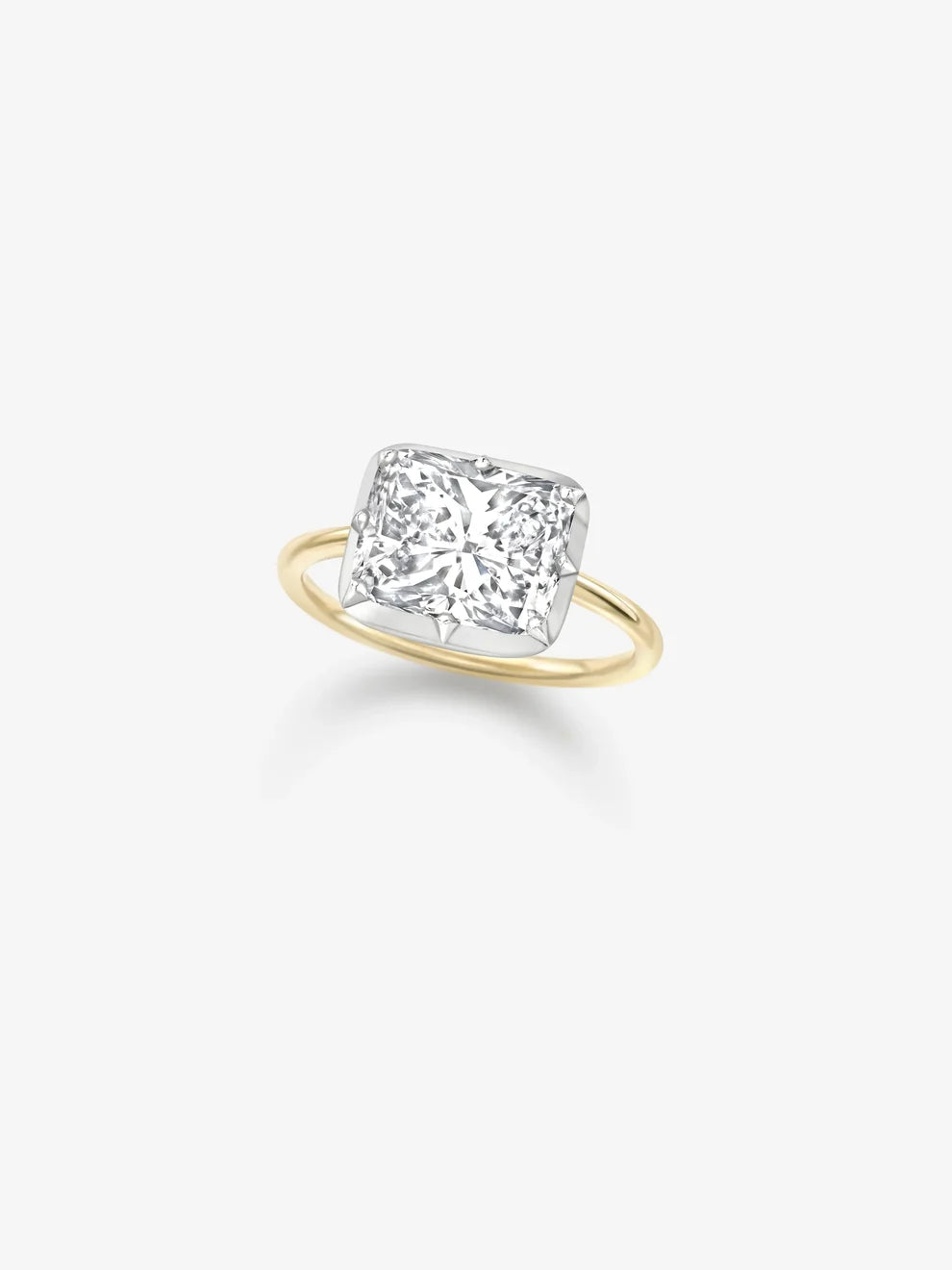 Cushion Cut Lab Grown Diamond Engagement Ring, Two-Tone Bezel Solitaire Ring