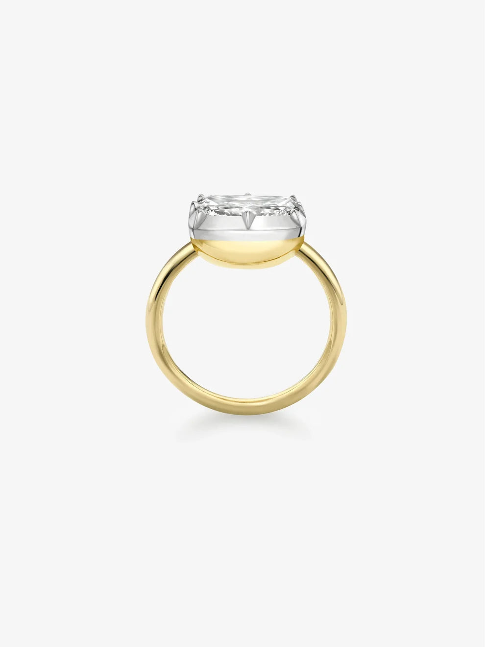 Cushion Cut Lab Grown Diamond Engagement Ring, Two-Tone Bezel Solitaire Ring