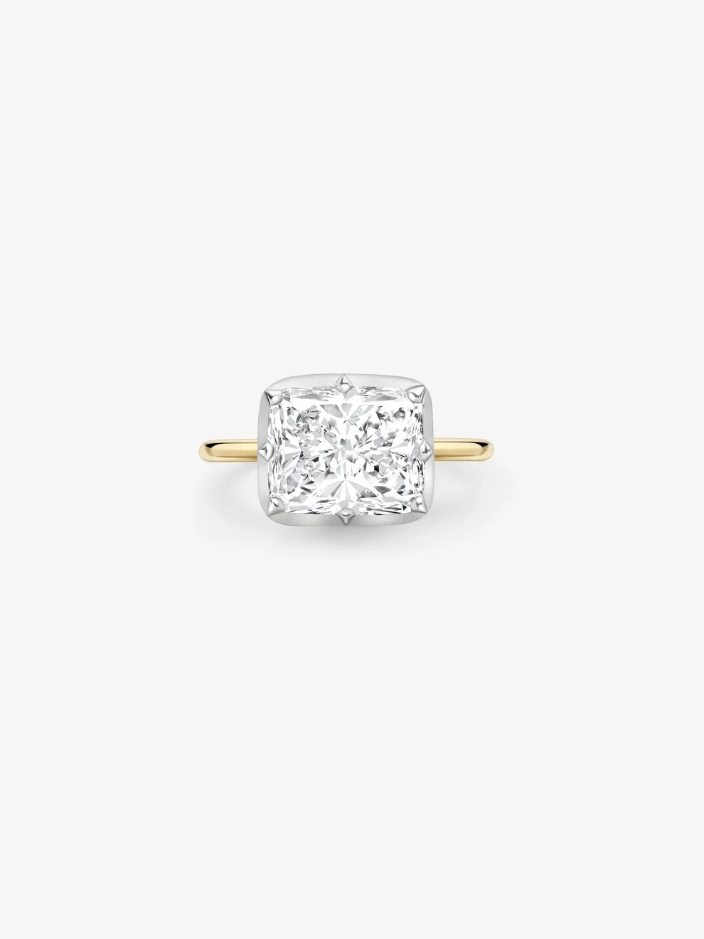 Cushion Cut Lab Grown Diamond Engagement Ring, Two-Tone Bezel Solitaire Ring