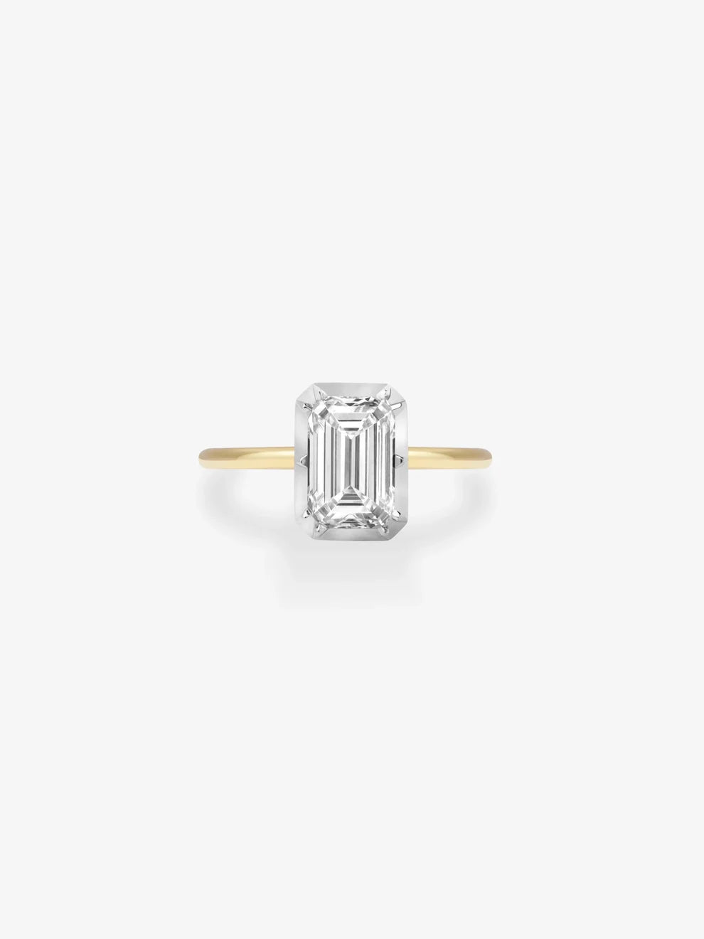 Emerald Cut Lab Grown Diamond Engagement Ring, Two-Tone Bezel Solitaire Ring