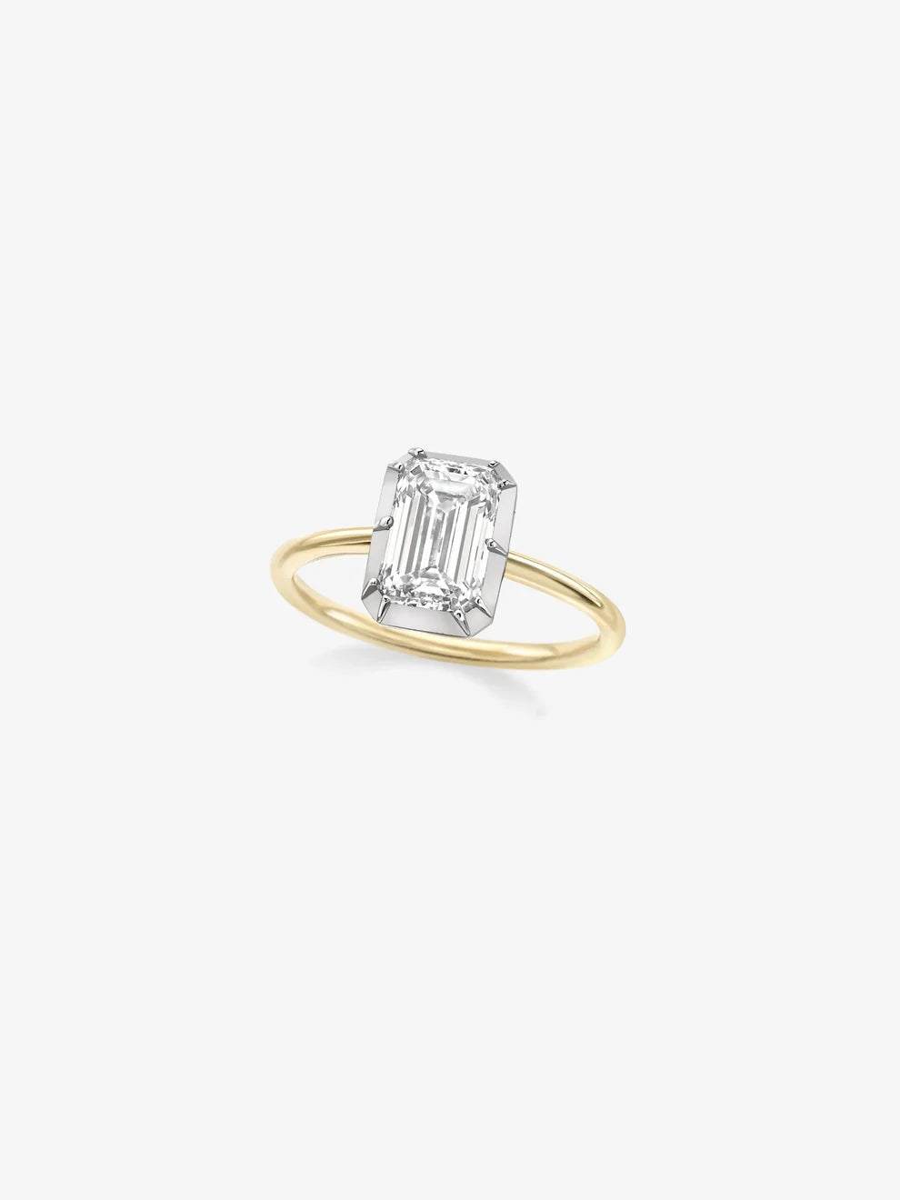 Emerald Cut Lab Grown Diamond Engagement Ring, Two-Tone Bezel Solitaire Ring