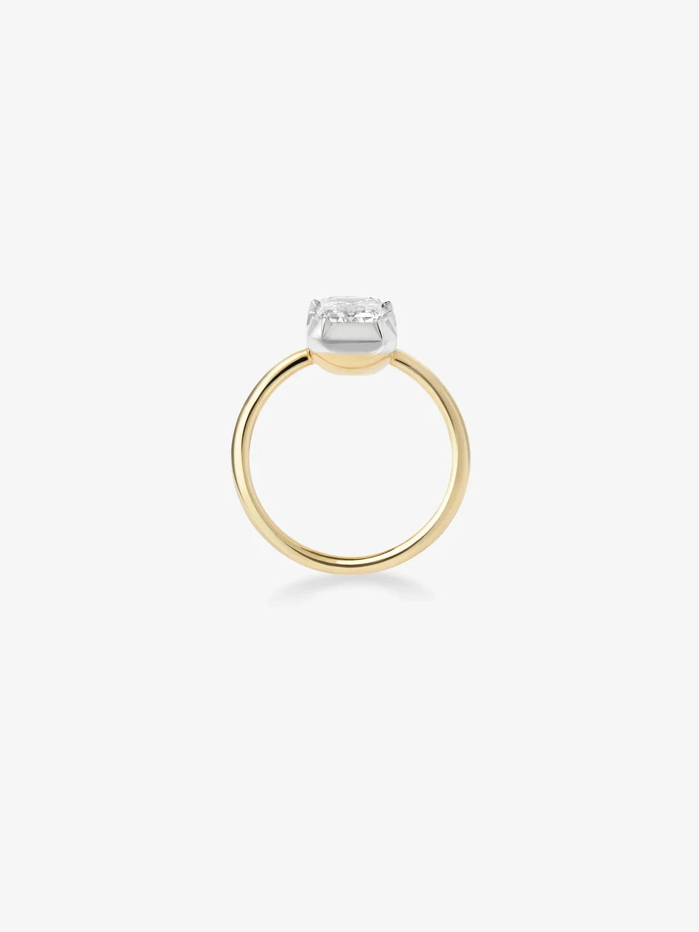 Emerald Cut Lab Grown Diamond Engagement Ring, Two-Tone Bezel Solitaire Ring