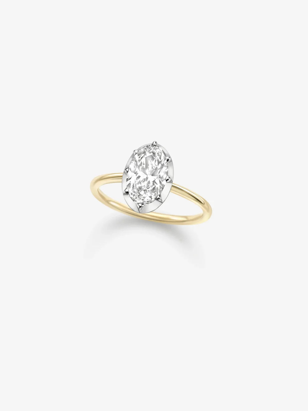 Oval Cut Lab Grown Diamond Engagement Ring, Two-Tone Bezel Solitaire Ring