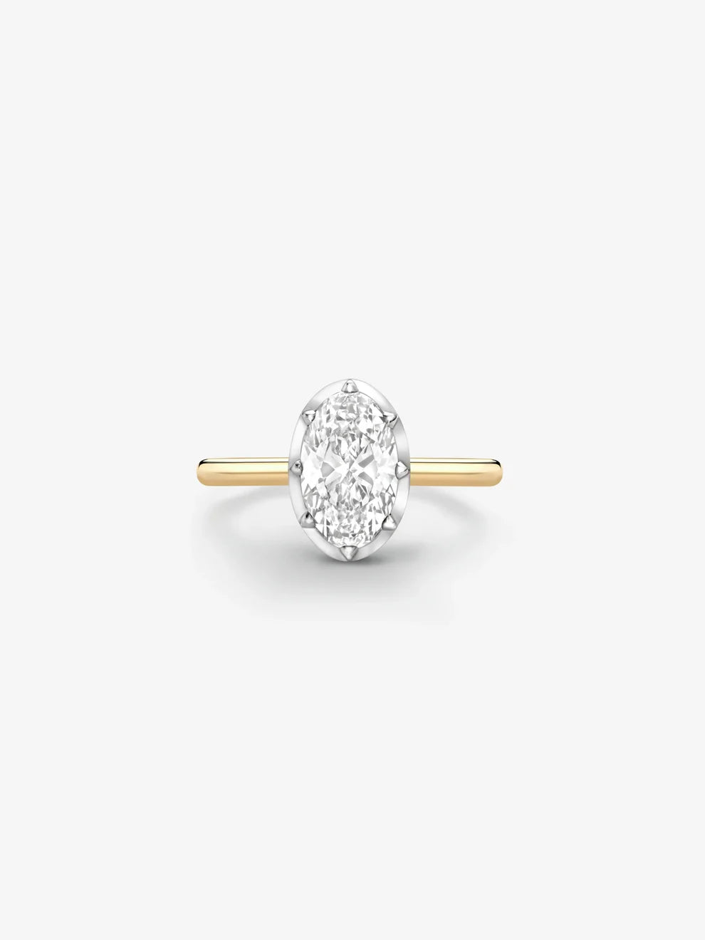 Oval Cut Lab Grown Diamond Engagement Ring, Two-Tone Bezel Solitaire Ring