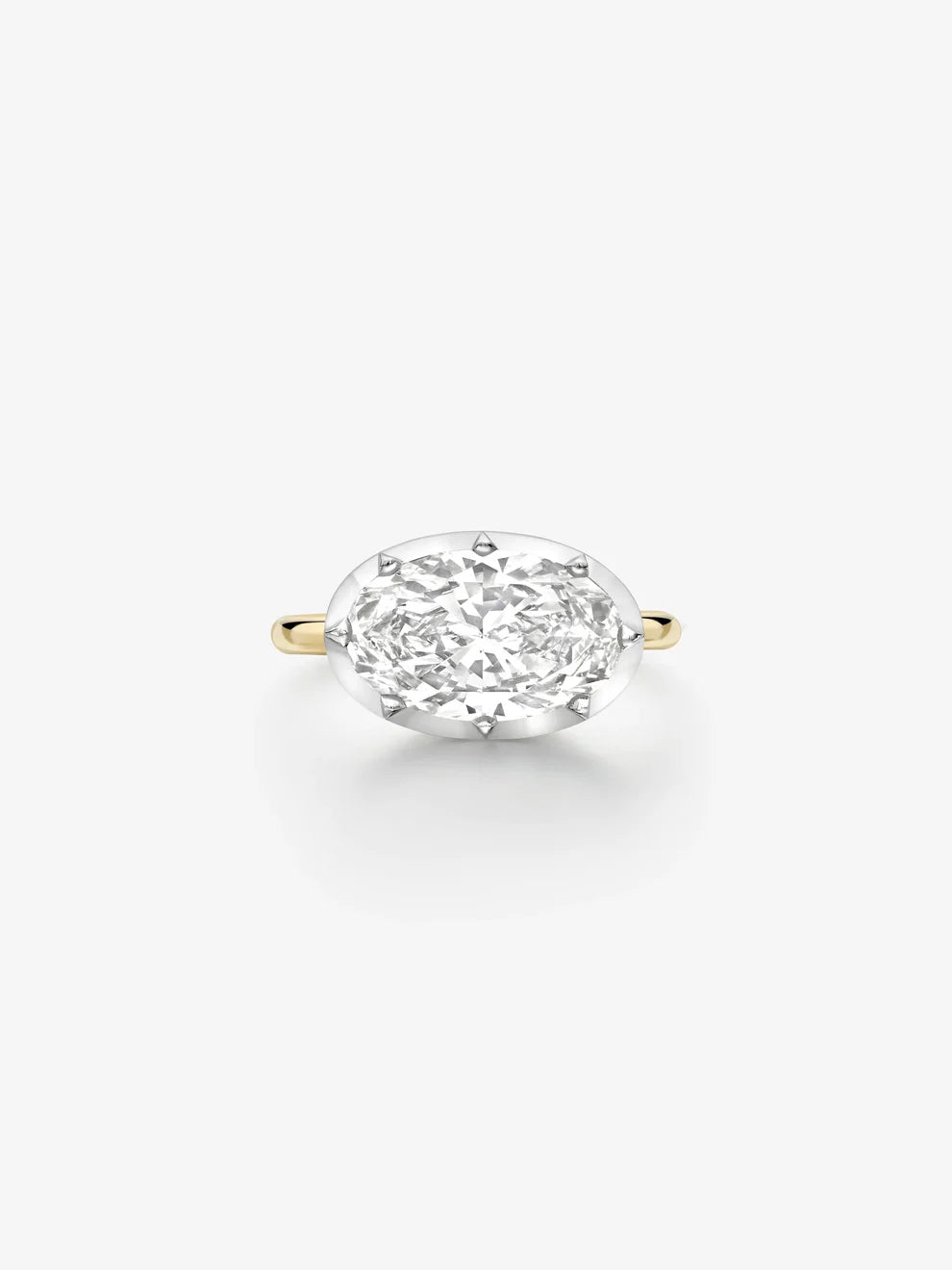 East-West Oval Cut Lab Grown Diamond Engagement Ring, Bezel Prong Solitaire Ring