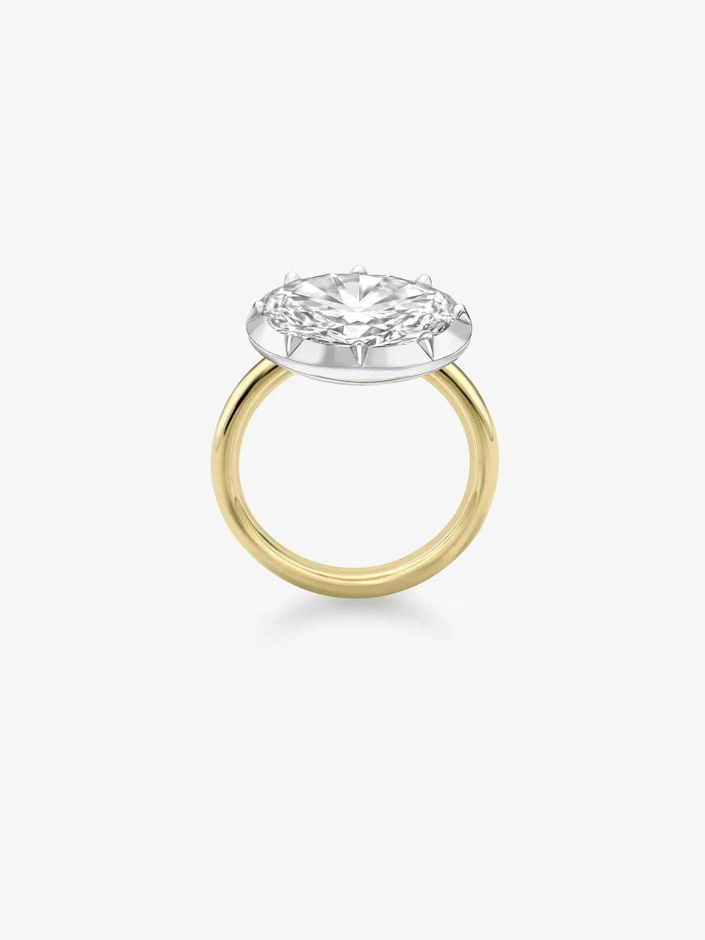 East-West Oval Cut Lab Grown Diamond Engagement Ring, Bezel Prong Solitaire Ring