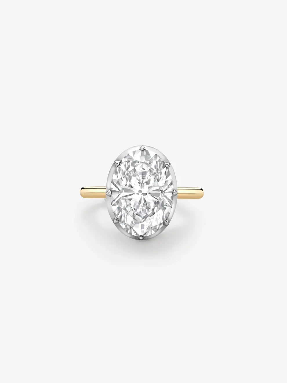 Oval Cut Lab Grown Diamond Engagement Ring, Two-Tone Bezel Solitaire Ring