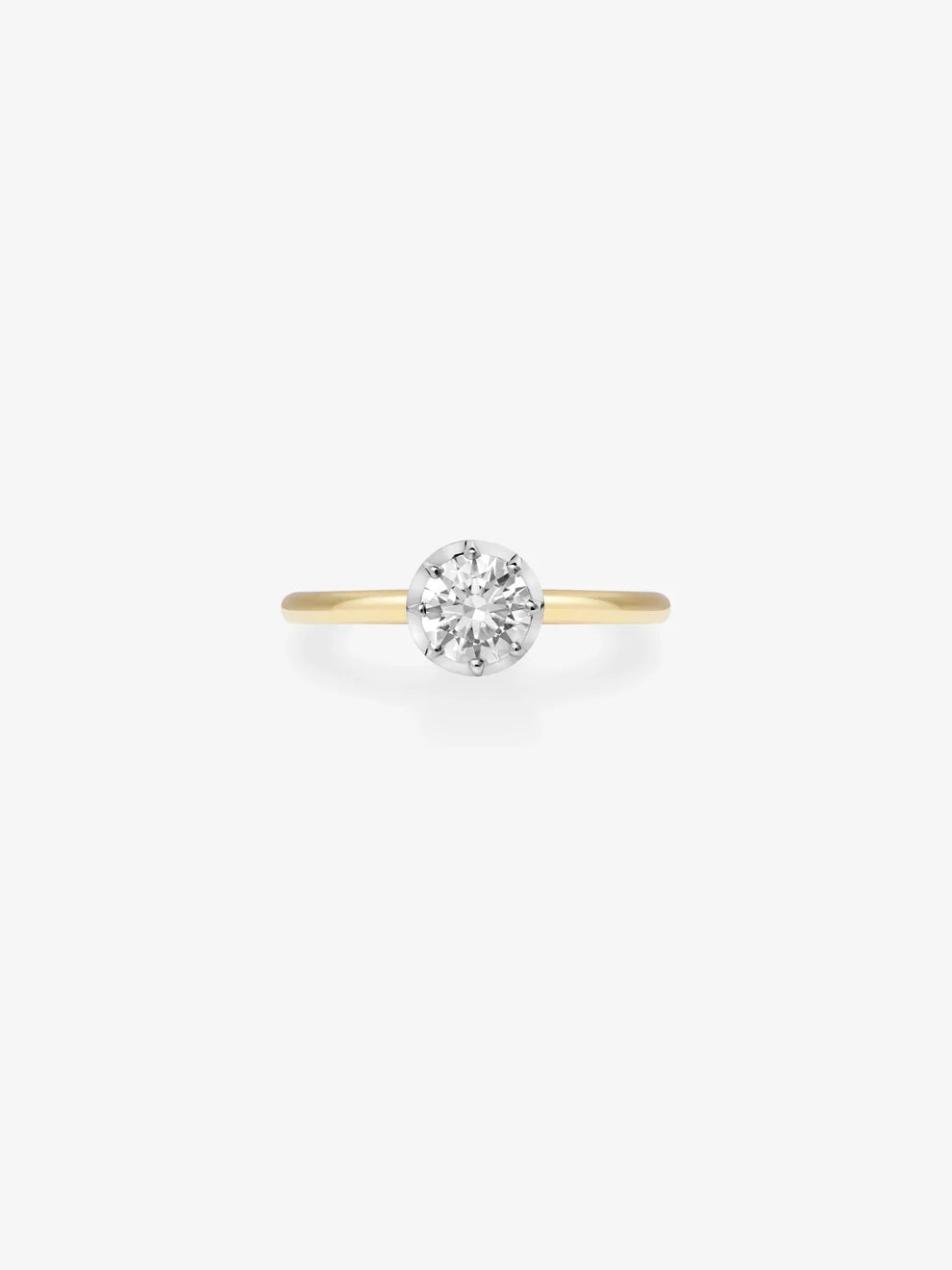 Round Cut Lab Grown Diamond Engagement Ring, Two-Tone Crown Setting Solitaire Ring