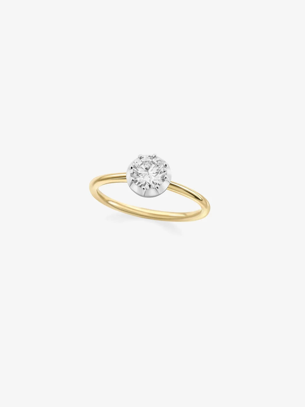 Round Cut Lab Grown Diamond Engagement Ring, Two-Tone Crown Setting Solitaire Ring