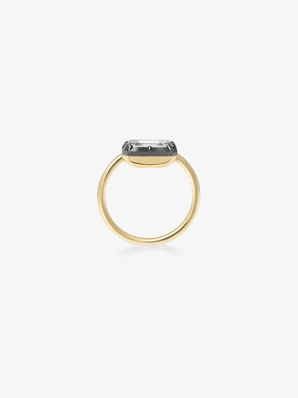 East-West Emerald Cut Lab Grown Diamond Engagement Ring, Dark Bezel Solitaire Ring