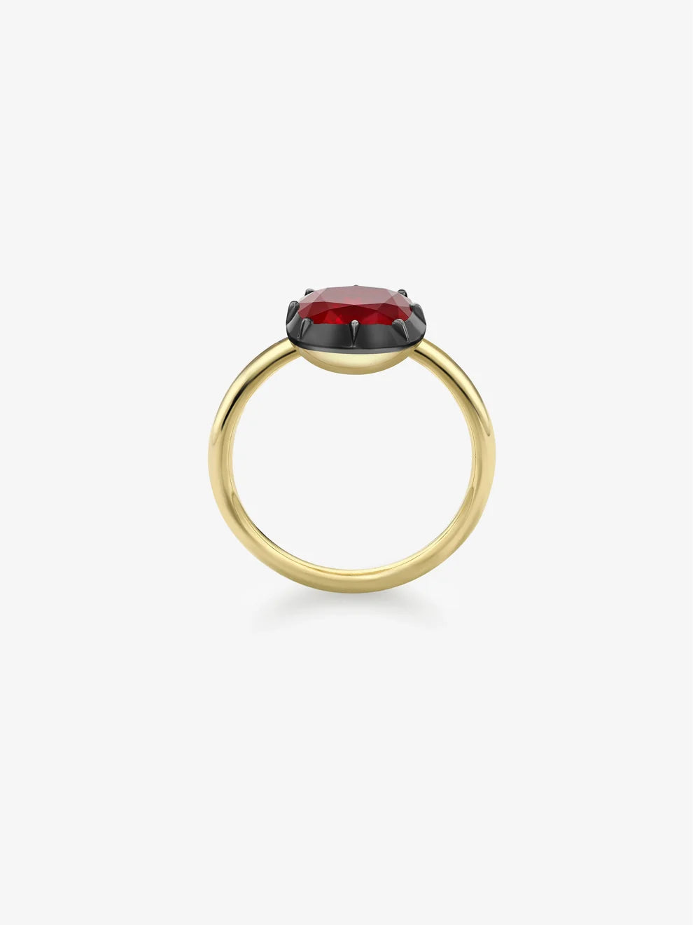 Cushion Cut Lab Grown Ruby Engagement Ring, Dark Bezel Gemstone Ring