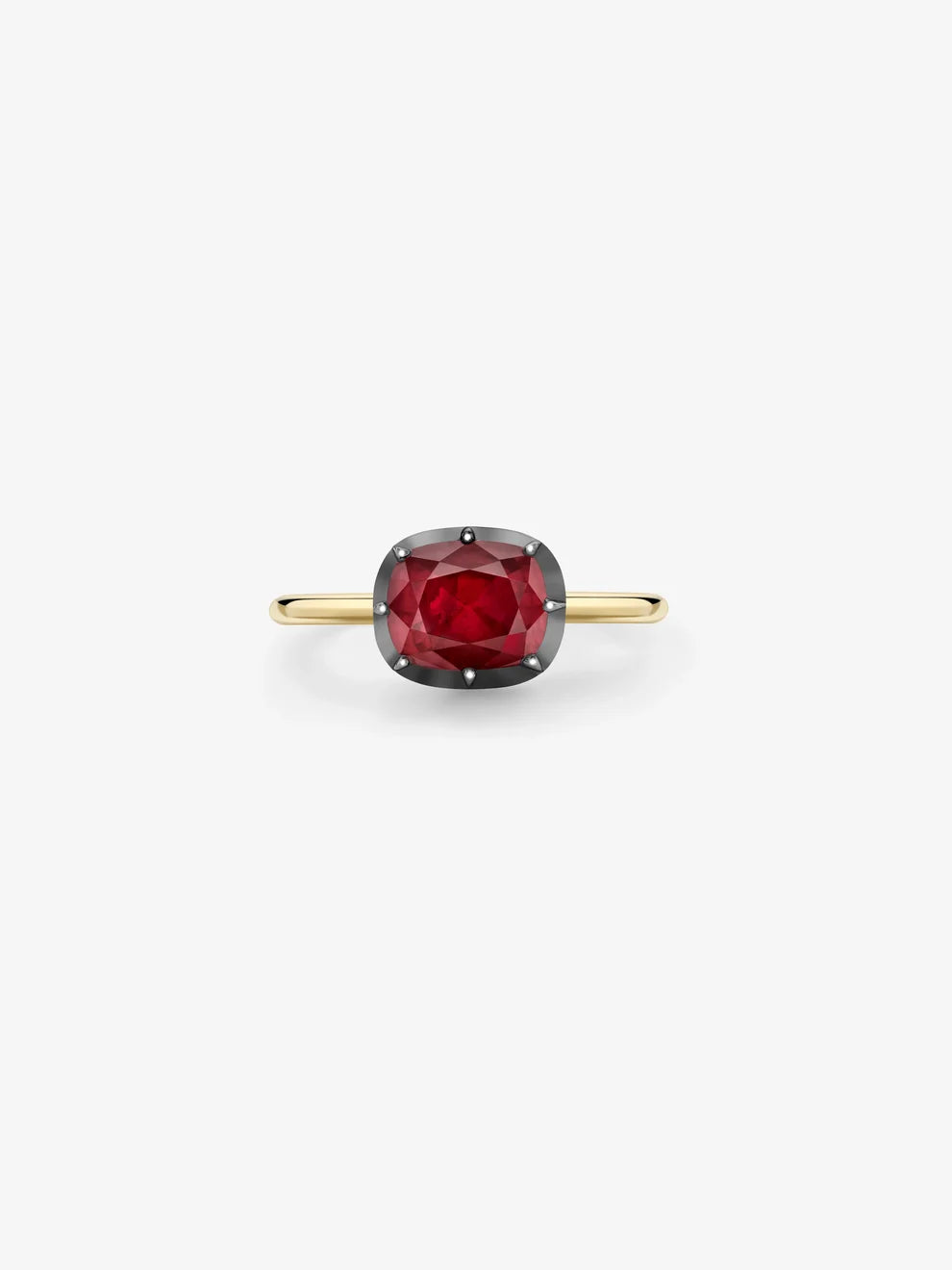 Cushion Cut Lab Grown Ruby Engagement Ring, Dark Bezel Gemstone Ring