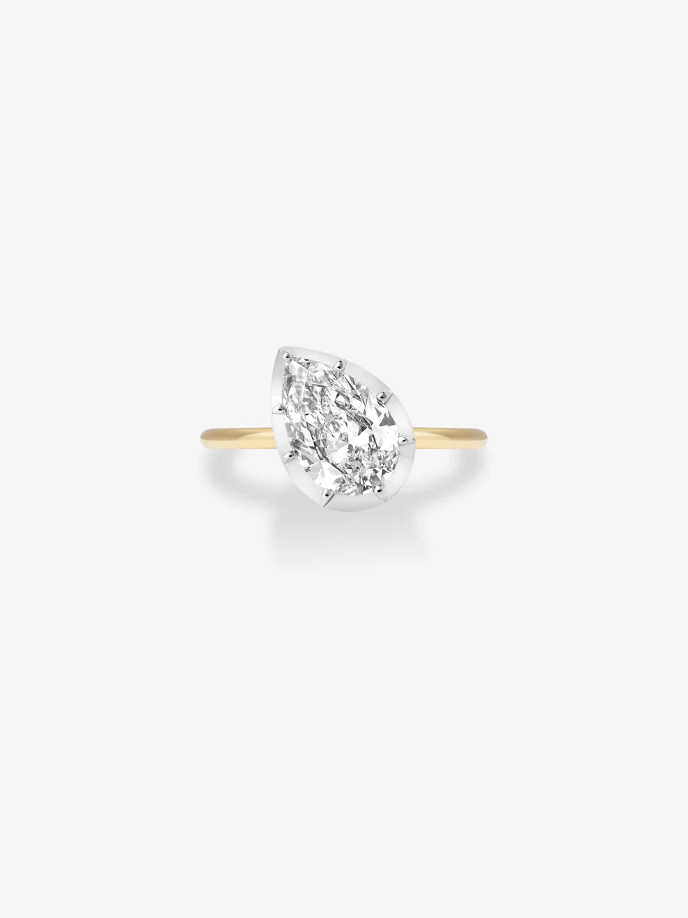 Pear Cut Lab Grown Diamond Engagement Ring, East-West Bezel Solitaire Ring