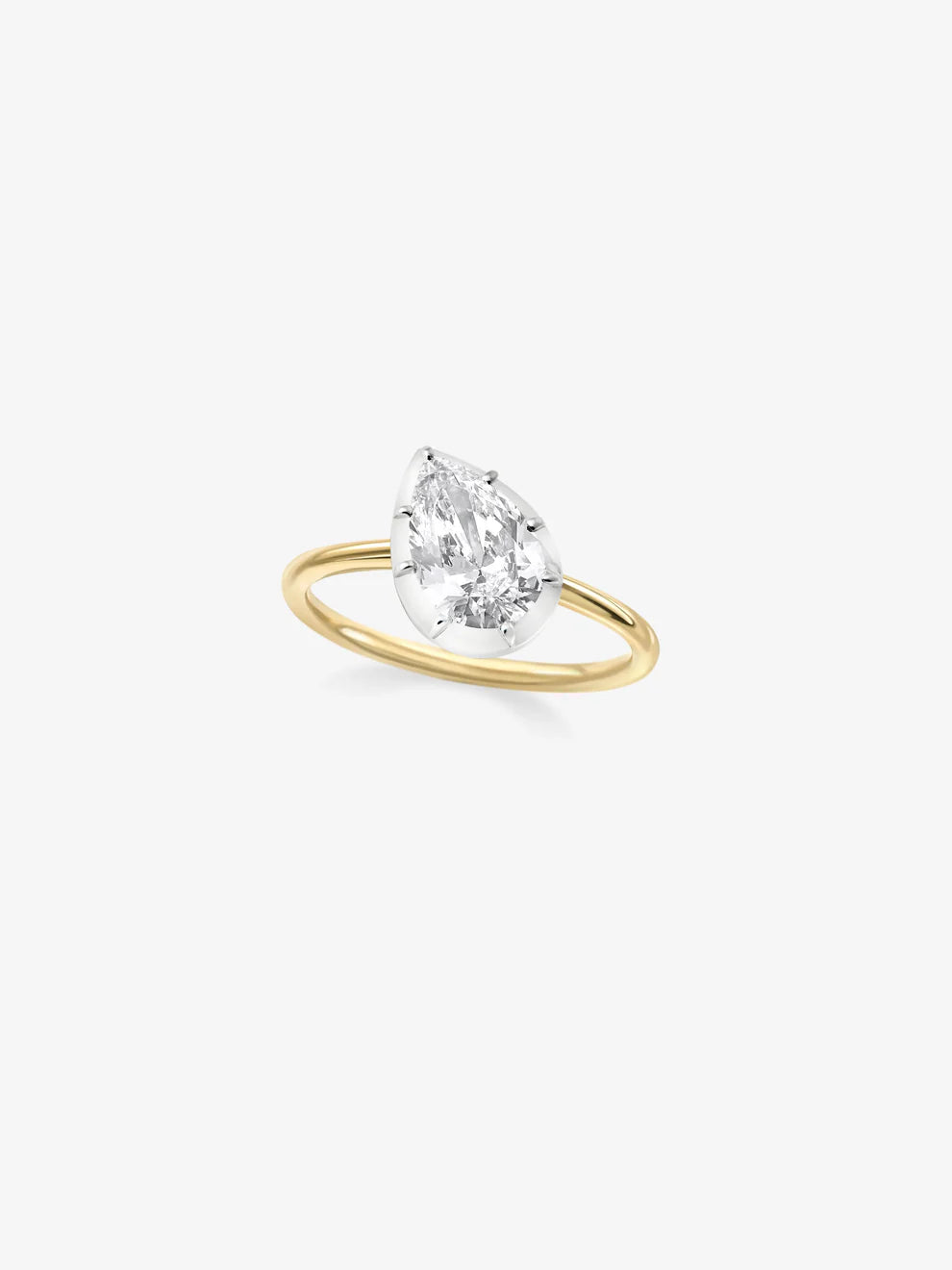 Pear Cut Lab Grown Diamond Engagement Ring, East-West Bezel Solitaire Ring