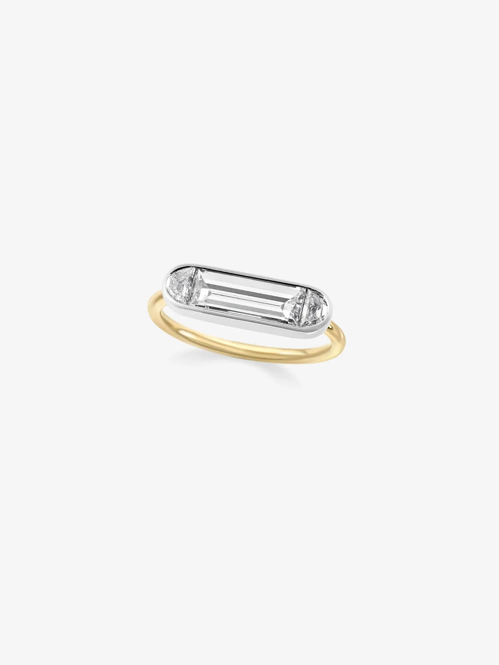 East-West Baguette Cut Lab Grown Diamond Three-Stone Engagement Ring