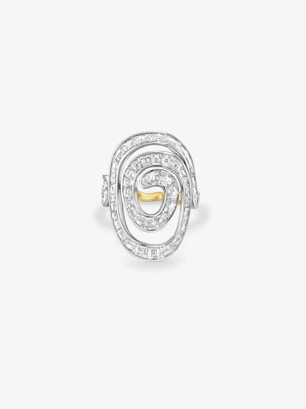 Baguette Cut Lab Grown Diamond Swirl Cocktail Ring, Abstract Spiral Statement Ring