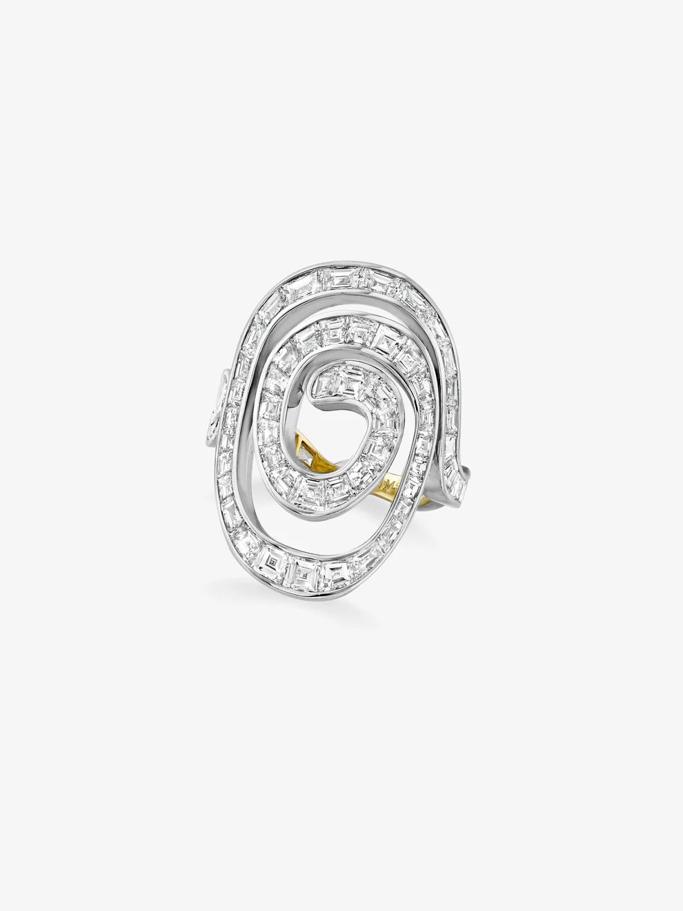 Baguette Cut Lab Grown Diamond Swirl Cocktail Ring, Abstract Spiral Statement Ring