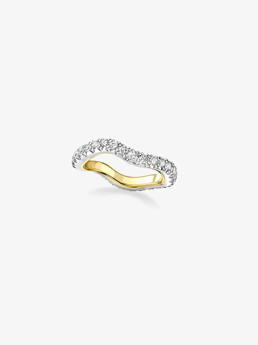 Curved Round Cut Lab Grown Diamond Eternity Band, Two-Tone Wave Matching Band