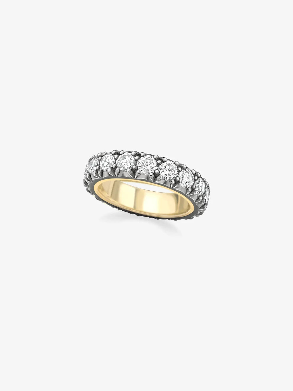 Round Cut Lab Grown Diamond Eternity Band, Black Enamel Crown Prongs Eternity Ring