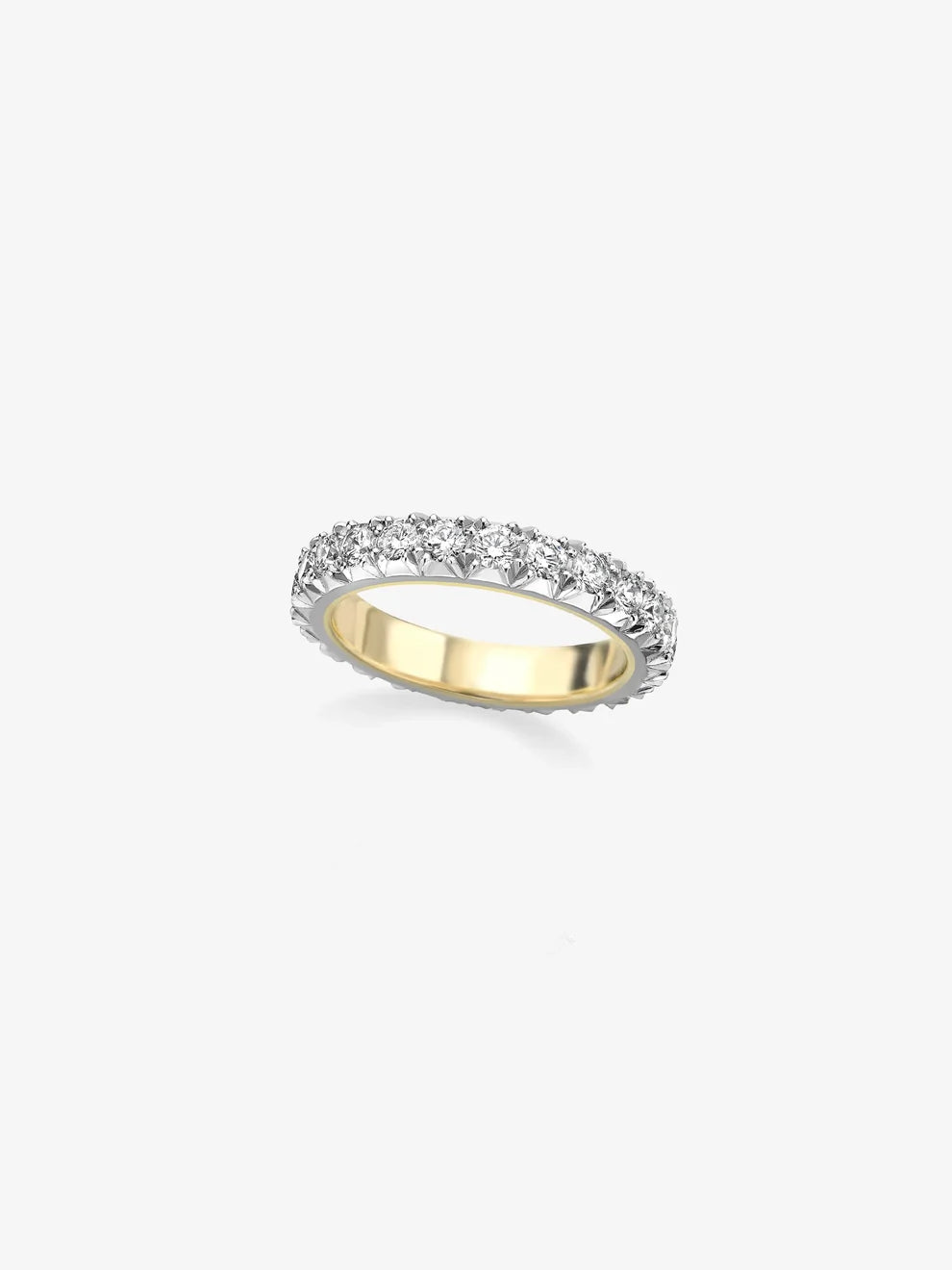 Round Cut Lab Grown Diamond Two-Tone Eternity Band, French Pave Wedding Ring