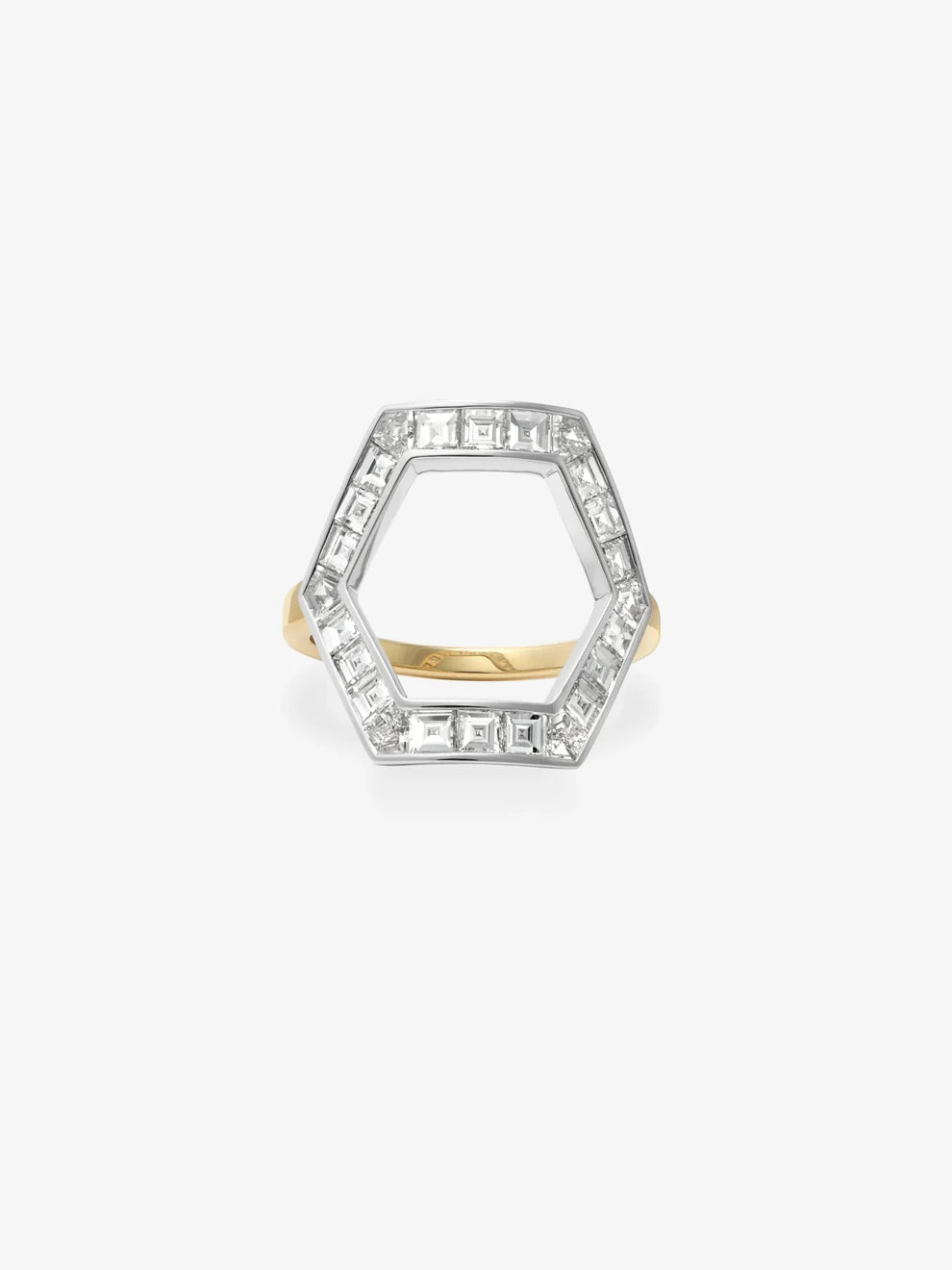 Hexagon Open Frame Baguette Lab Grown Diamond Ring