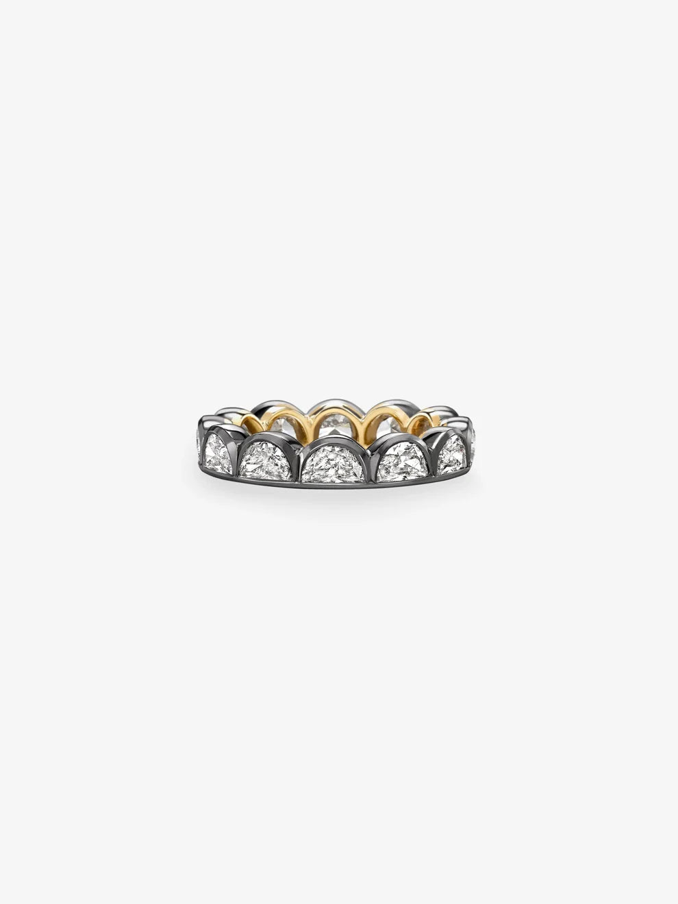 Half Moon Cut Lab Grown Diamond Eternity Band, Black Rhodium Scalloped Bezel Ring