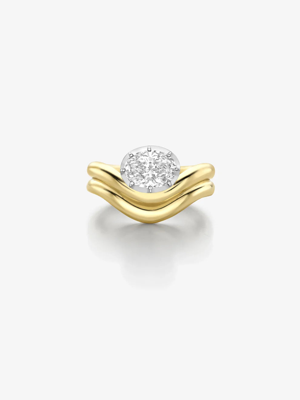 Oval Cut Lab Grown Diamond Engagement Ring, Curved Wave Band Solitaire Ring