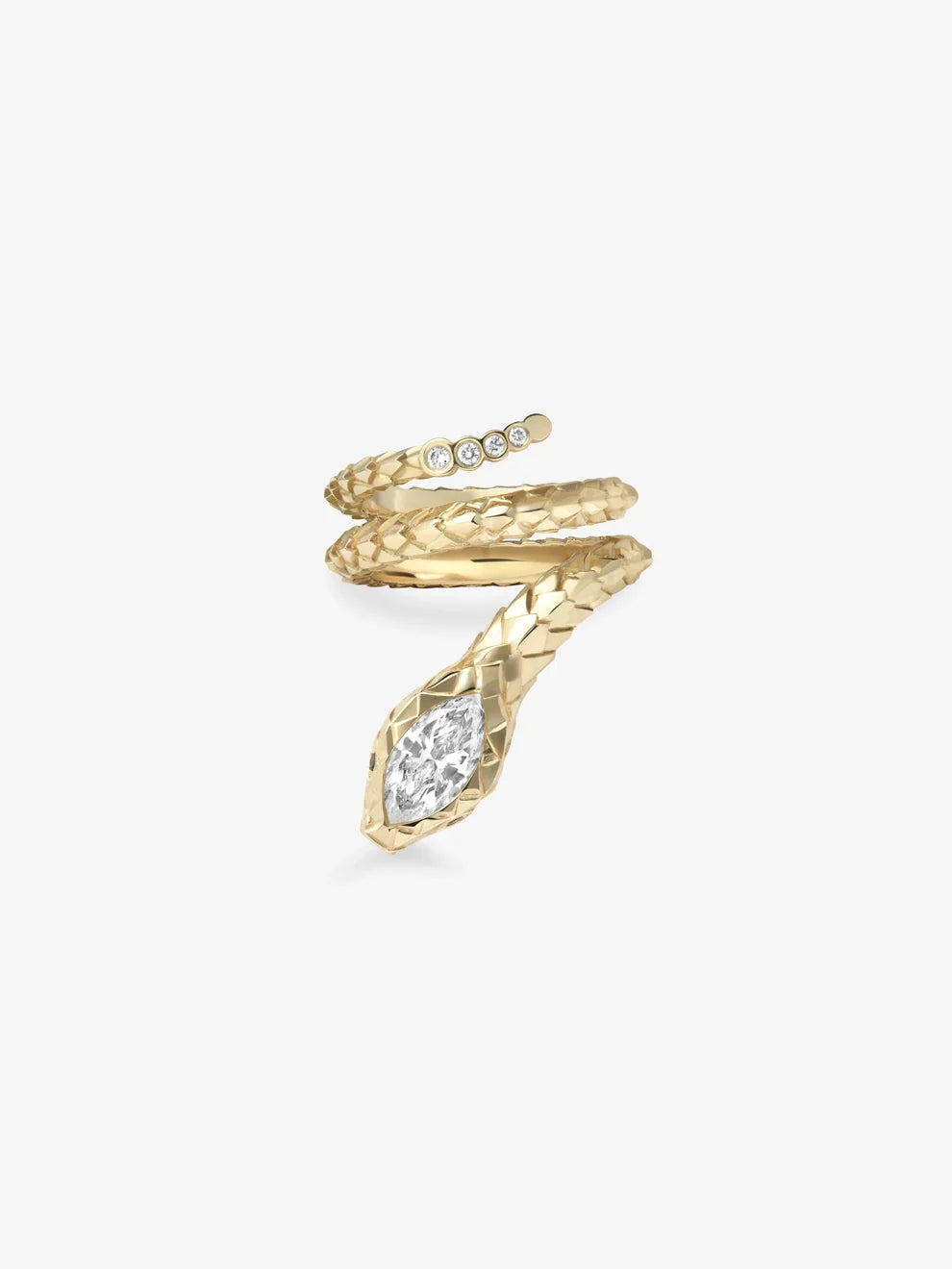 Marquise Cut Lab Grown Diamond Snake Wrap Ring, Yellow Gold Serpent Bypass Ring