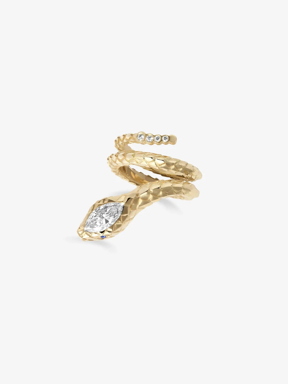 Marquise Cut Lab Grown Diamond Snake Wrap Ring, Yellow Gold Serpent Bypass Ring