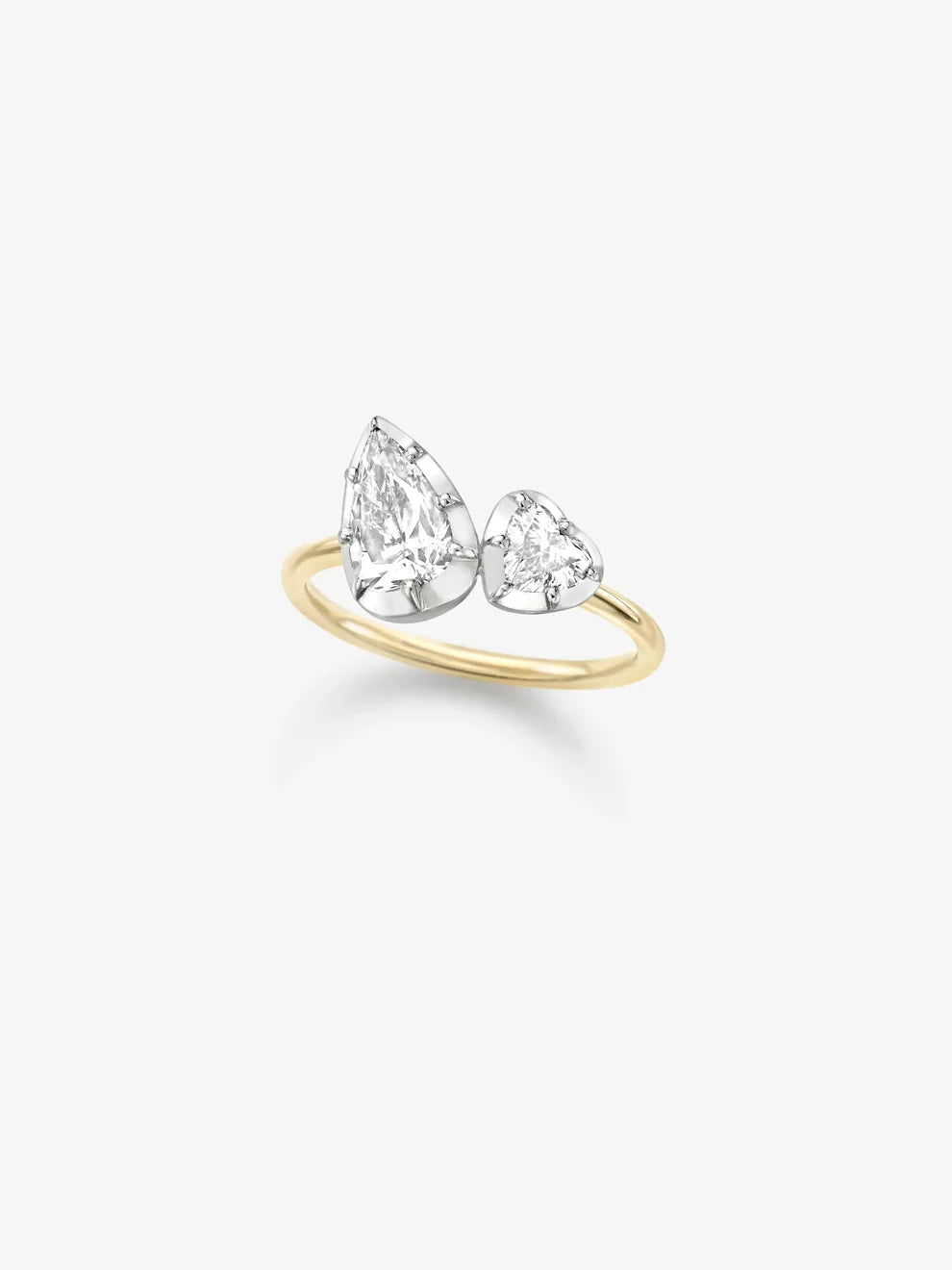 Toi et Moi Pear and Heart Cut Lab Grown Diamond Engagement Ring, Two-Tone Open Band Ring,