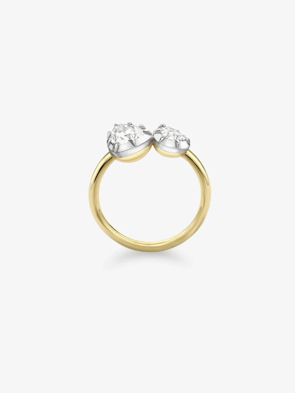 Toi et Moi Pear and Heart Cut Lab Grown Diamond Engagement Ring, Two-Tone Open Band Ring,