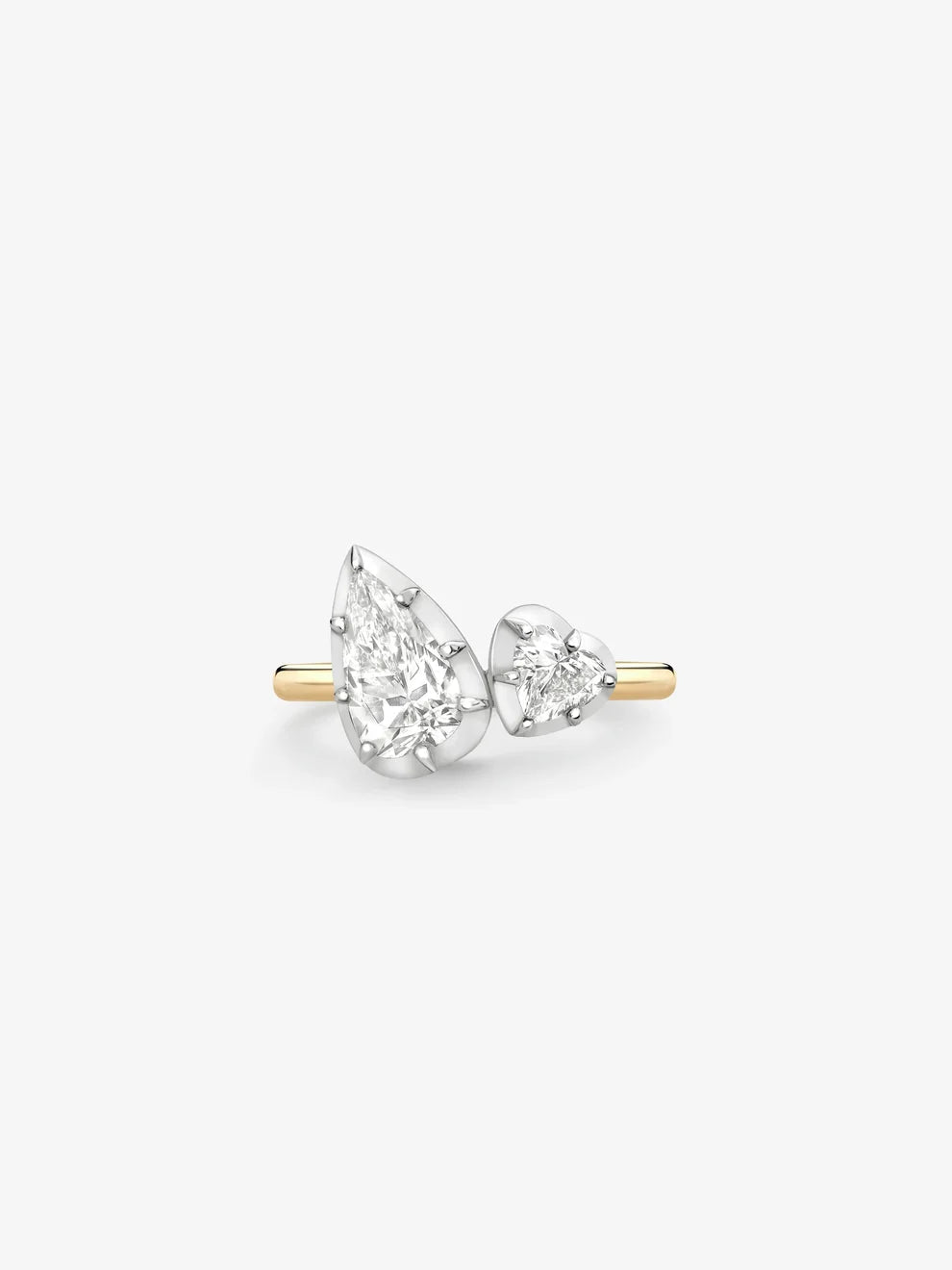 Toi et Moi Pear and Heart Cut Lab Grown Diamond Engagement Ring, Two-Tone Open Band Ring,