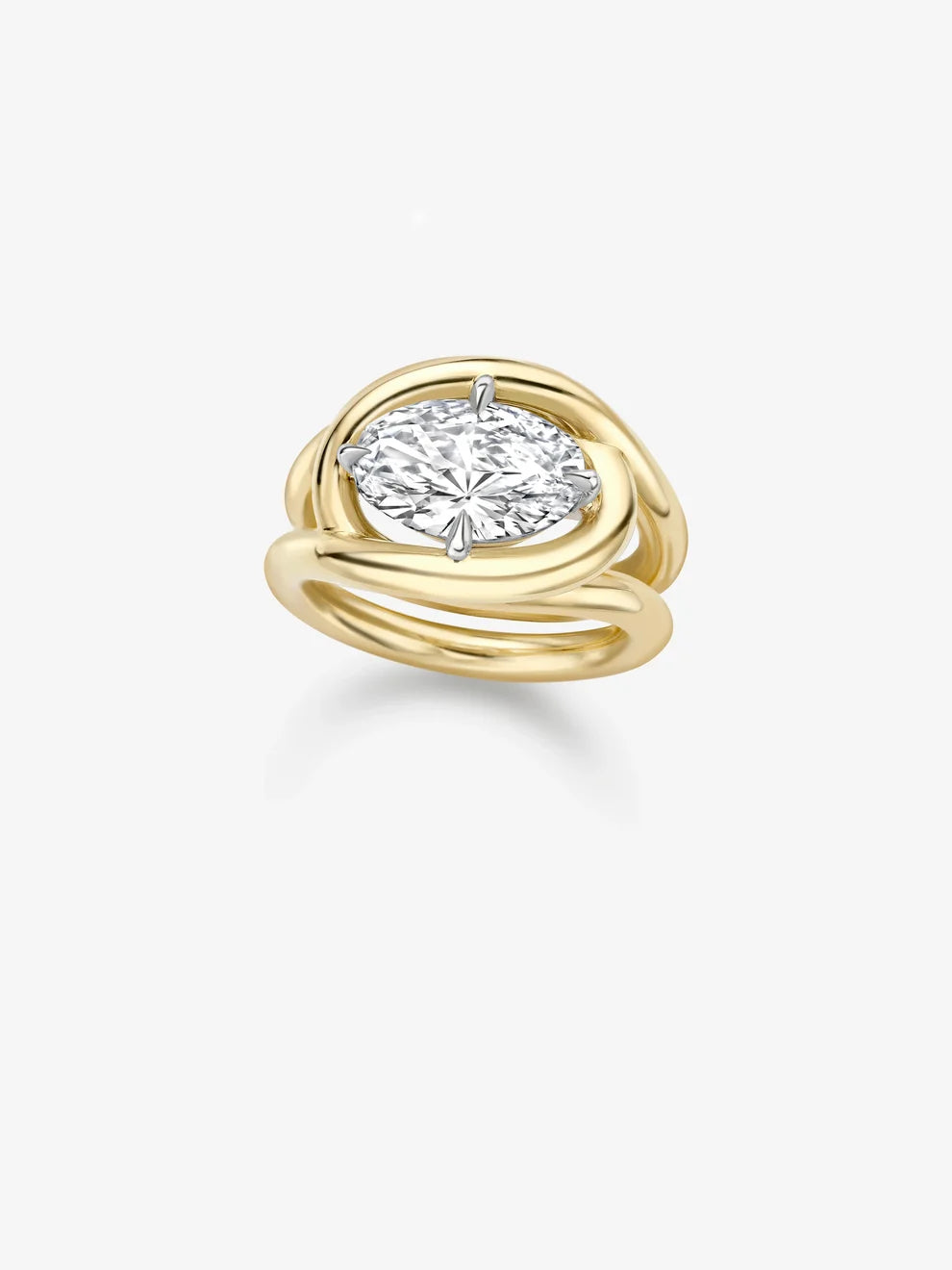 Oval Cut Lab Grown Diamond Engagement Ring, Swirl Wrap Solitaire Ring