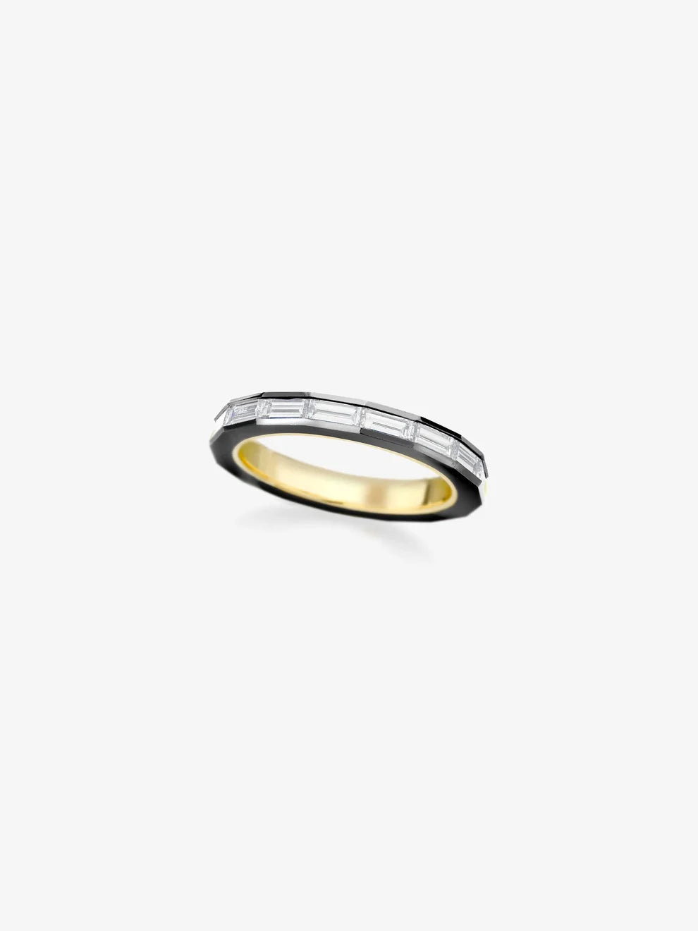 Baguette Cut Lab Grown Diamond Eternity Band, Black Rhodium Bezel Wedding Band