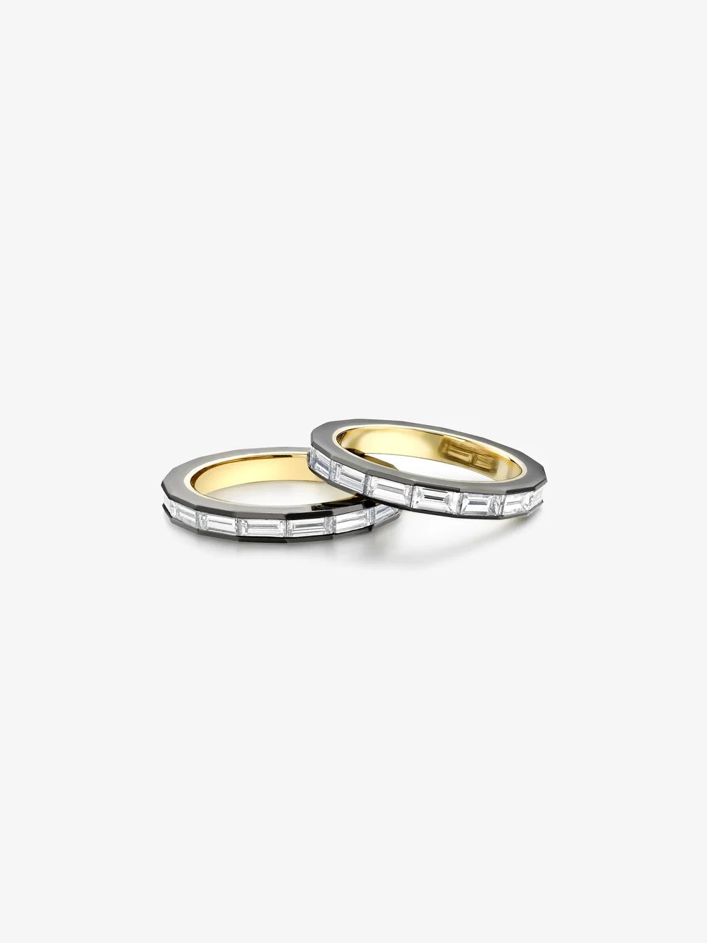 Baguette Cut Lab Grown Diamond Eternity Band, Black Rhodium Bezel Wedding Band