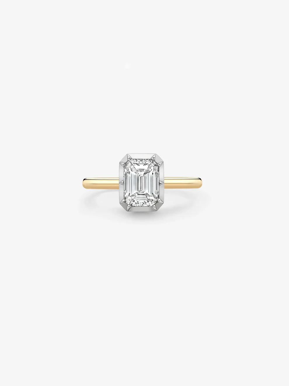 Emerald Cut Lab Grown Diamond Engagement Ring, Bezel Prong Solitaire Ring