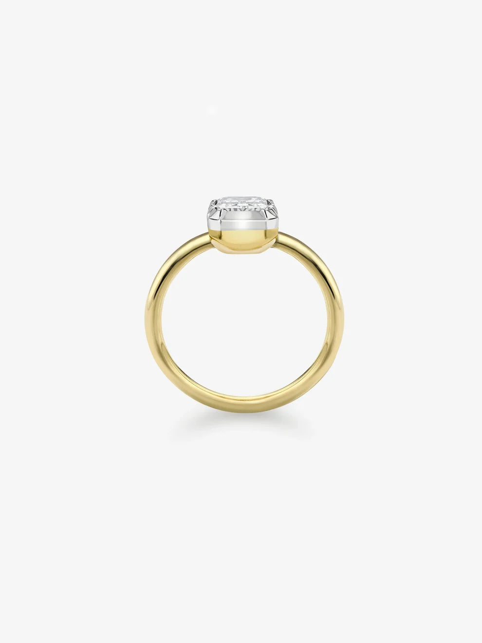 Emerald Cut Lab Grown Diamond Engagement Ring, Bezel Prong Solitaire Ring