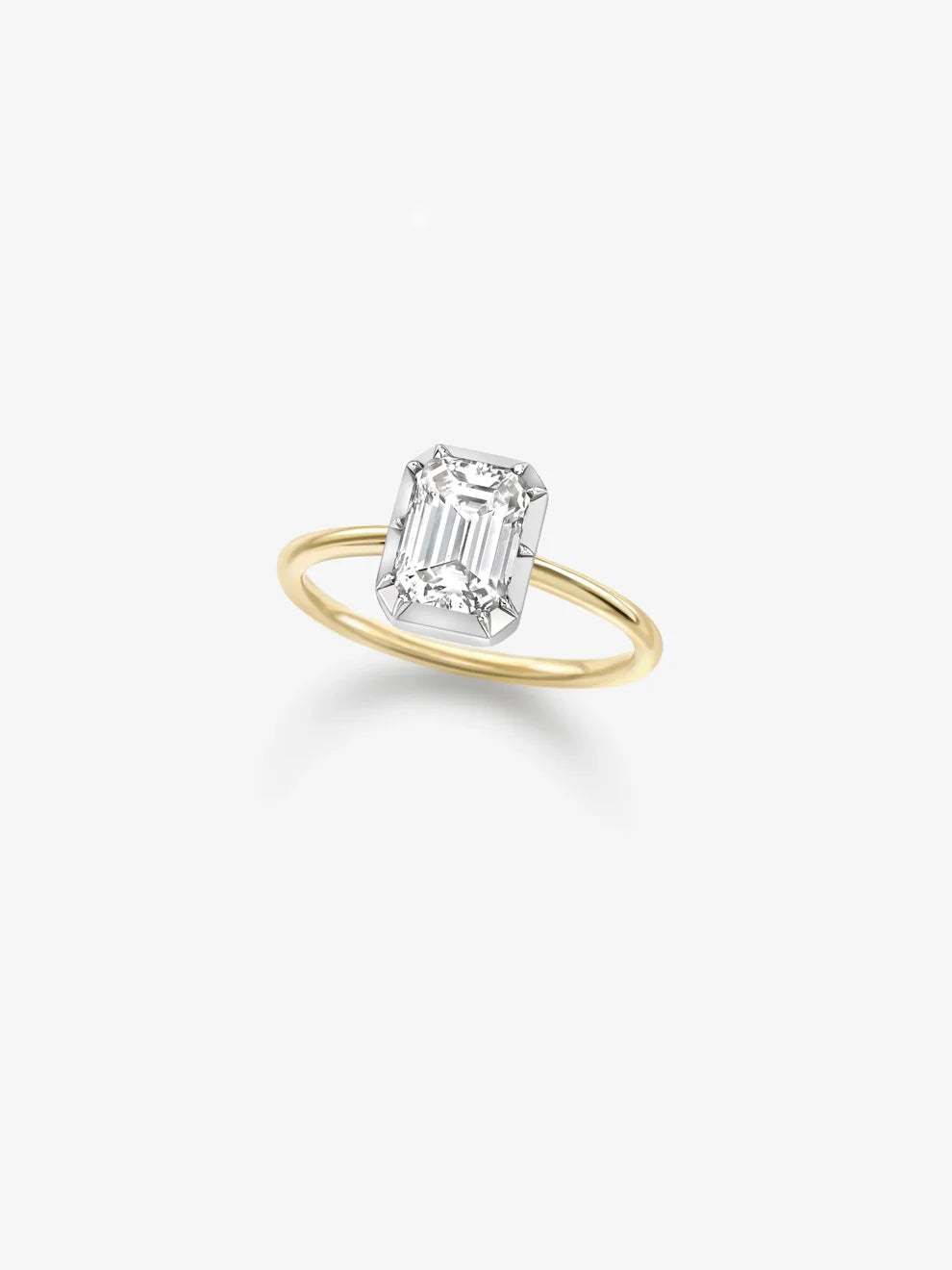 Emerald Cut Lab Grown Diamond Engagement Ring, Bezel Prong Solitaire Ring